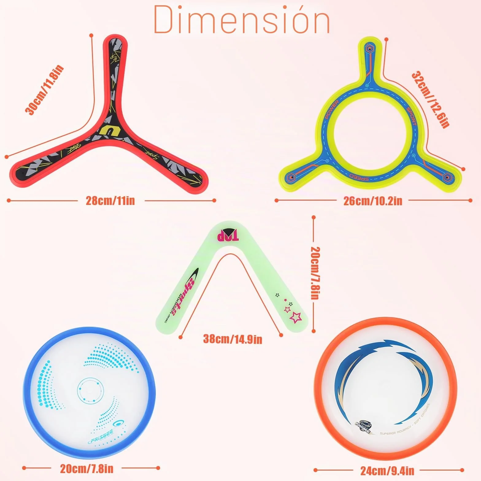 deAO Boomerang 5 Piezas Bumerán Clásico Brilla Oscuridad Volador Aire Libre Juguete Niños Adultos