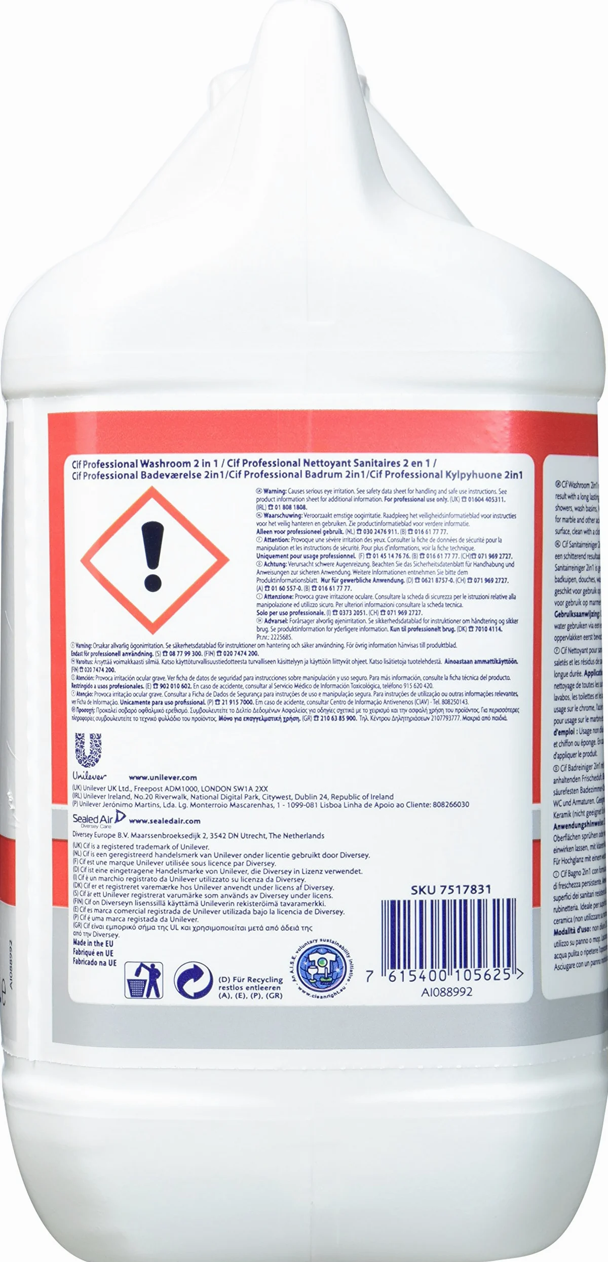 Cif 936987 - Limpiador profesional para baños 2 in1, 5 l, multicolor