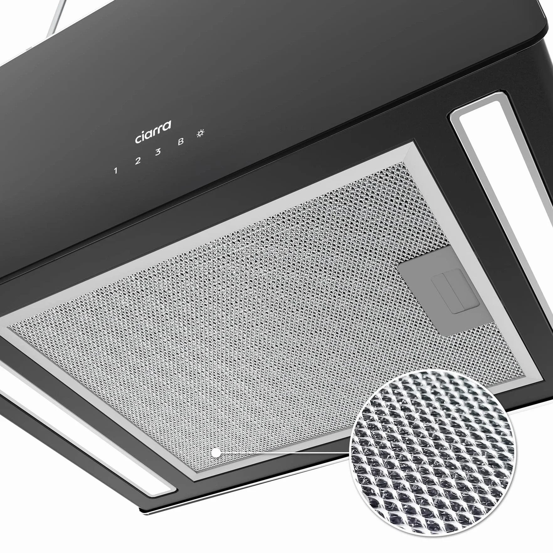 CIARRA CBCB4850 Campana Extractora Isla 48cm 700m³/h WiFi Control Táctil Clase A+++ Filtro Carbón 4 Velocidades LED Negro