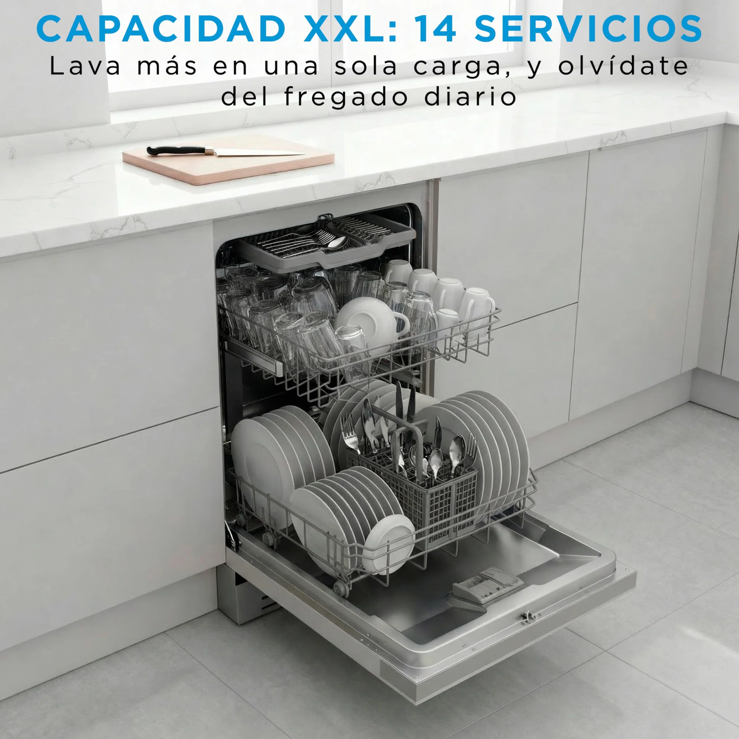 Midea Lavavajillas 60 cm Inox 14 servicios Libre instalación Compacto 10 Programas Filtro Antibacterias Programación Horaria