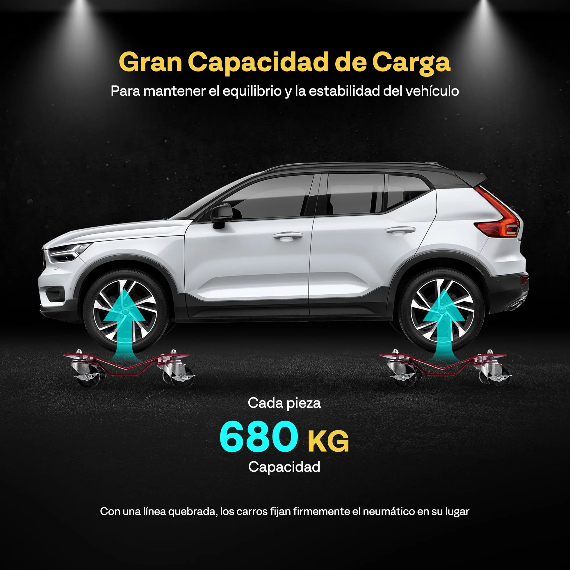 VIVOHOME Carro de Manipulación de Coches 4 Piezas 680kg Capacidad Carga 2720kg en Total para Mover Coches Camiones y Motocicletas Rojo