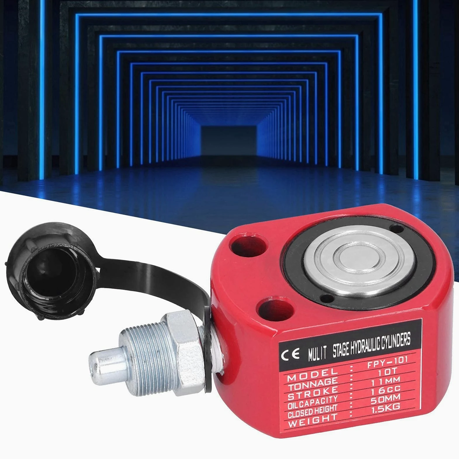 Cilindro Hidráulico 10T Gato de Ariete Hidráulico Rojo Herramienta Eléctrica de émbolo de Agujero Hueco Separado 50 mm de Altura
