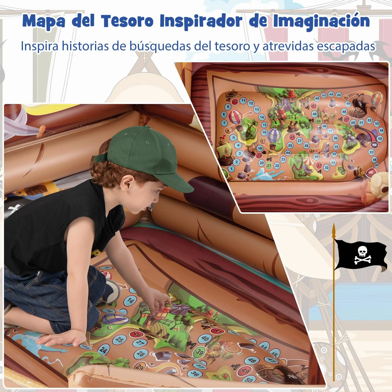 COSTWAY Barca Hinchable Niños Pirata Motor Incorporado 203x138x111 cm