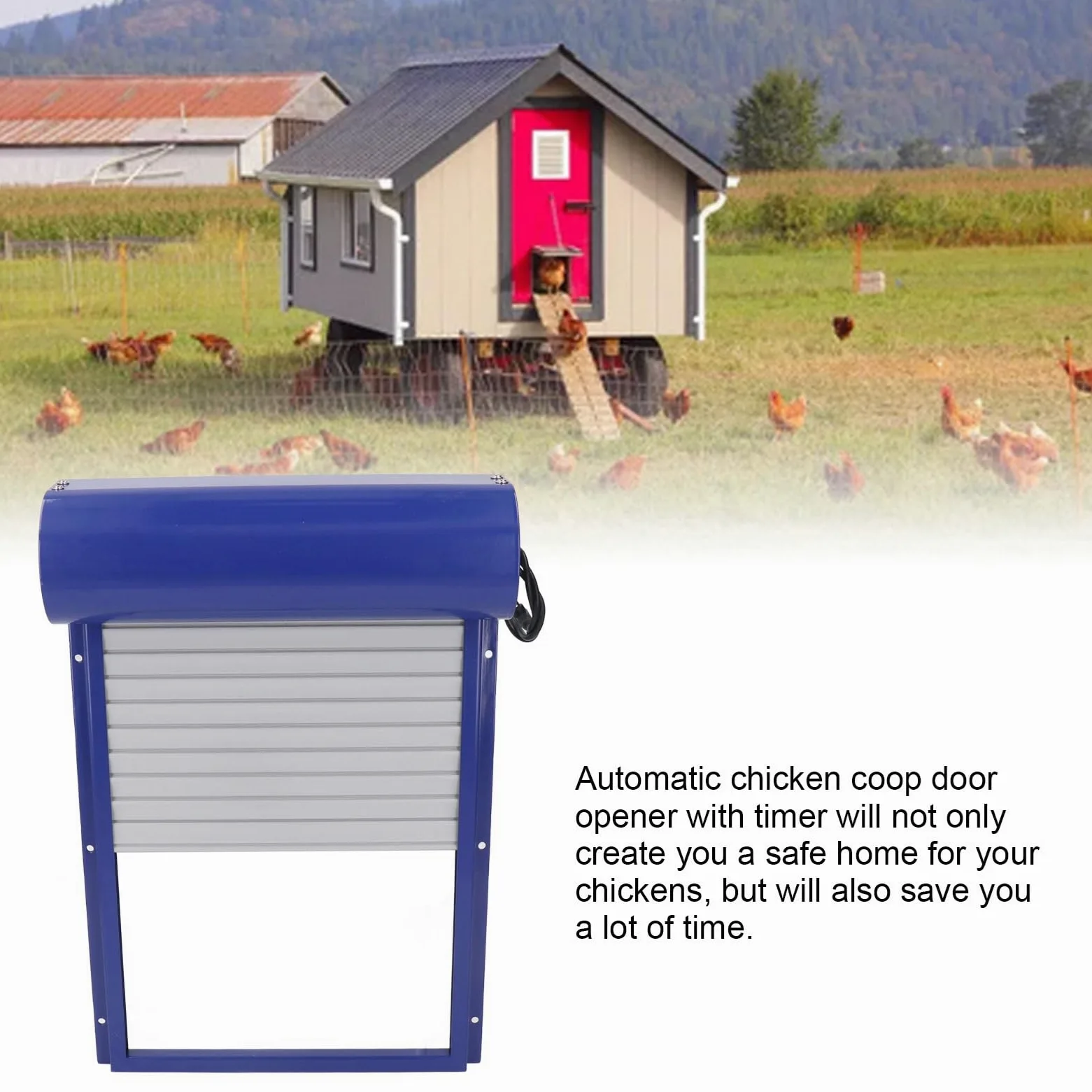 Zerodis Abridor Automático de Puerta para Gallinero con Control Remoto Solar, Temporizador Programable Diario, Apertura para Aves de Corral, Pollos, Patos, Gansos
