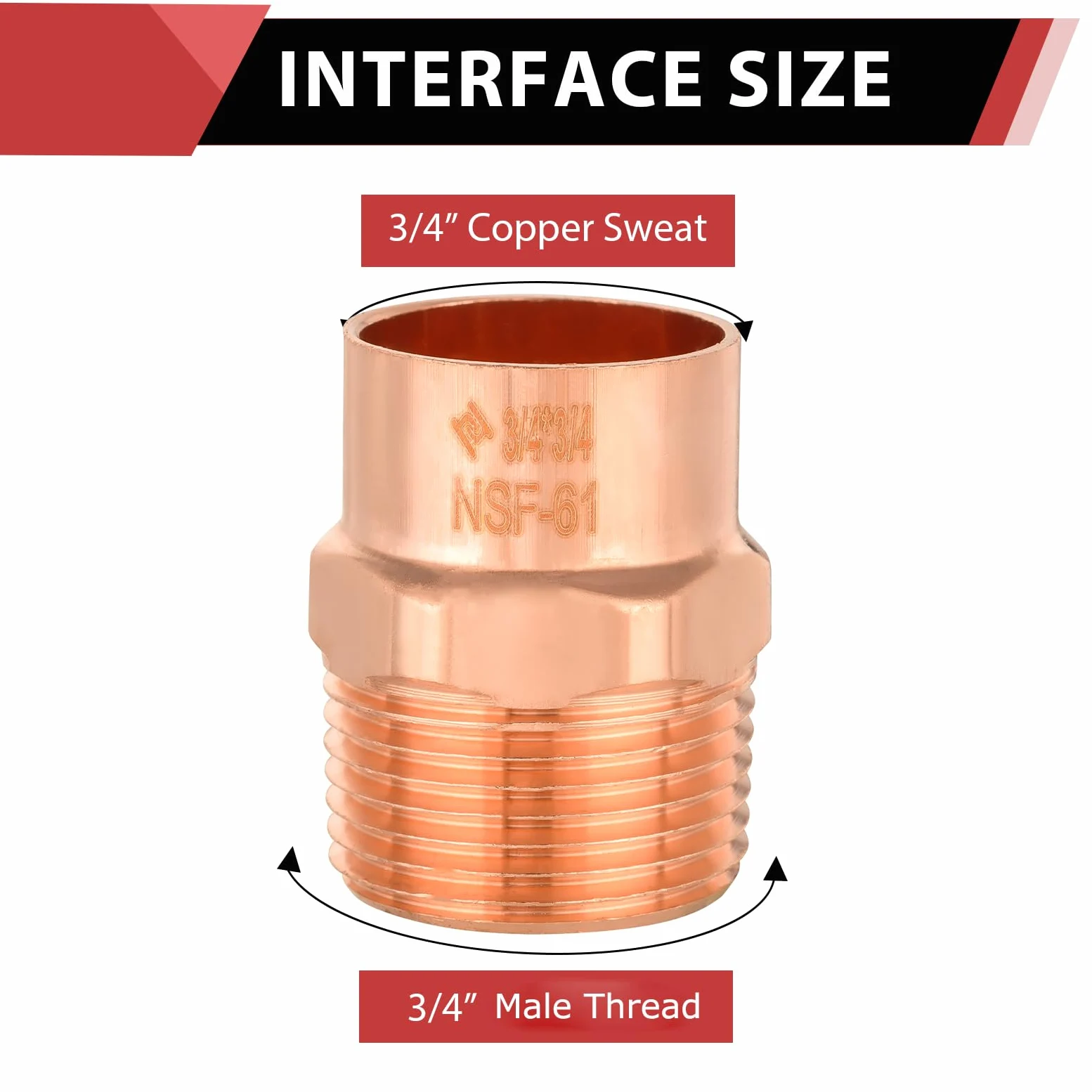10 adaptadores EFIELD macho de cobre de 3/4 pulgadas C x MIP | Accesorios de fontanería de cobre con conexión de soldadura por sudor, COPPER061 (10)