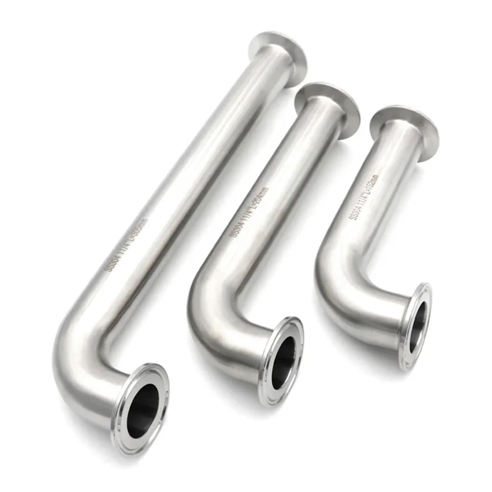 Codo de 90 Grados de Acero Inoxidable 304, Abrazadera Triple, extensión Larga, 25, 38 y 51 mm, Accesorio for tubería de 1", 1,25", 1,5" y 2"(OD38x50.5 L457mm)