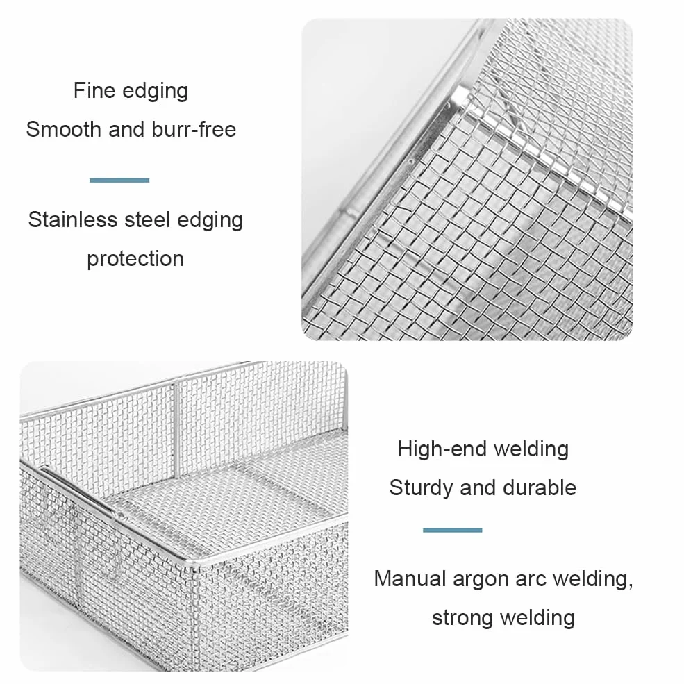 Cesta rectangular de acero inoxidable 304 para esterilización de instrumentos, cesta de lavado perforada de malla de 4 mm para herramientas médicas