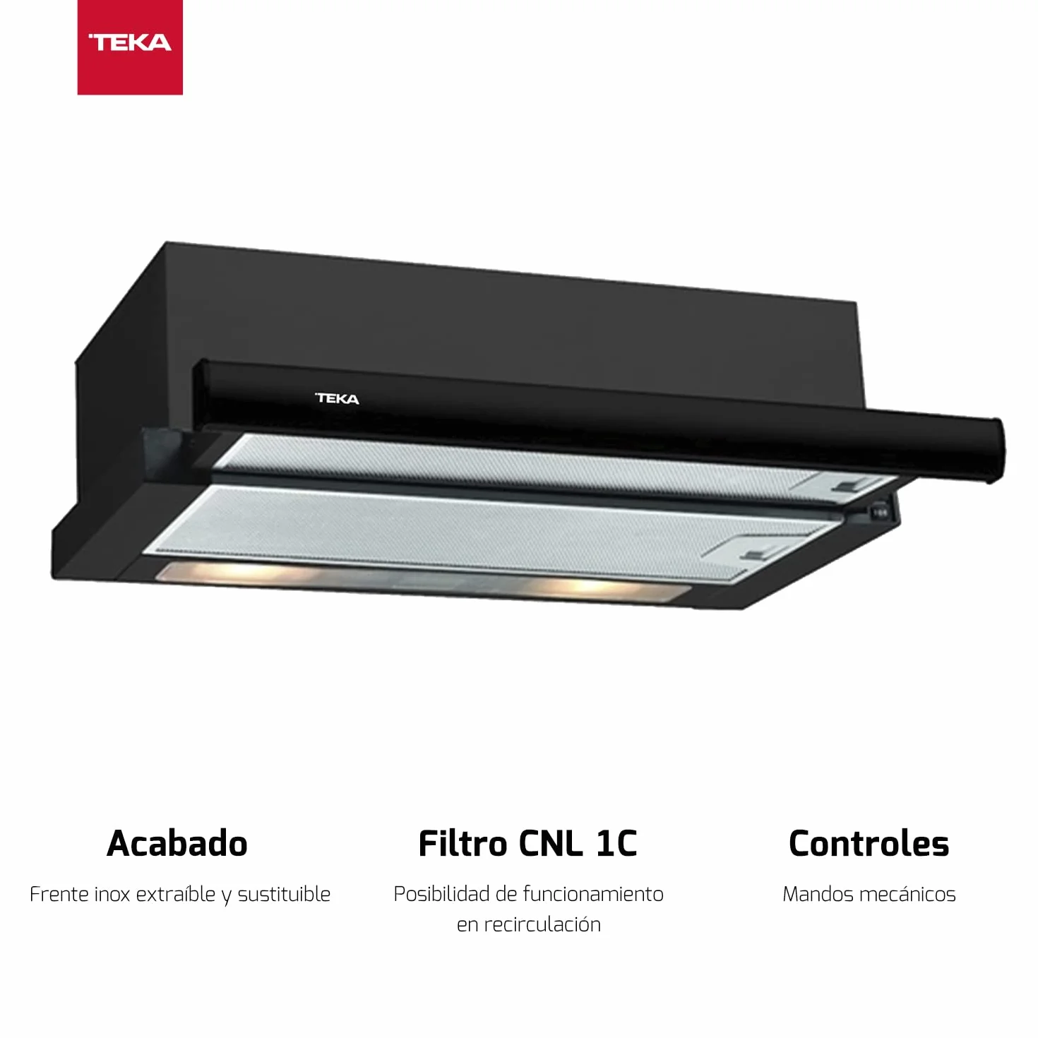 TEKA Campana Extractora Extensible TL 6310 60 cm Motor Doble Turbina 2 Velocidades Negro