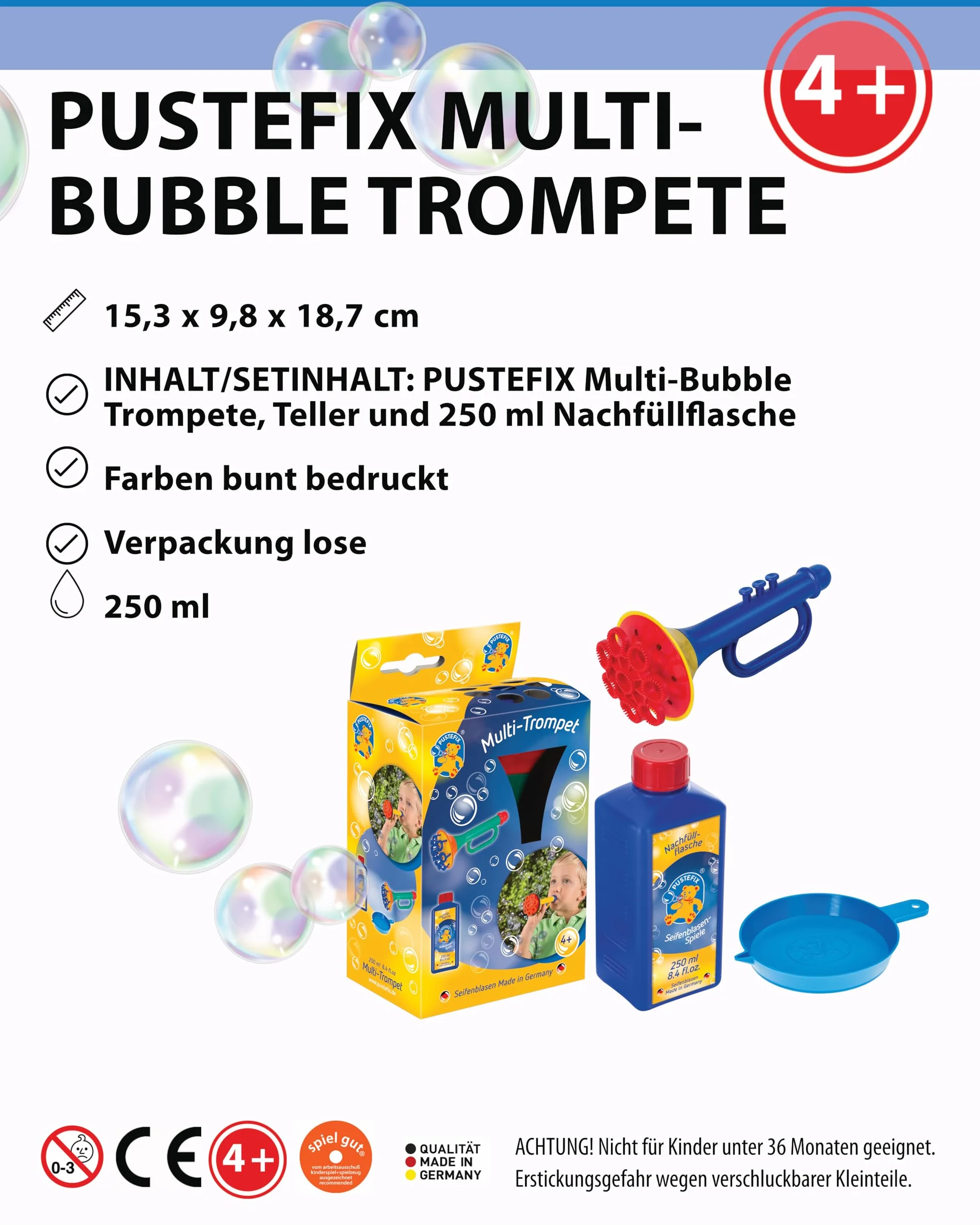 Multi Trompeta, Juego para Hacer Pompas de Jabón, 250 ml