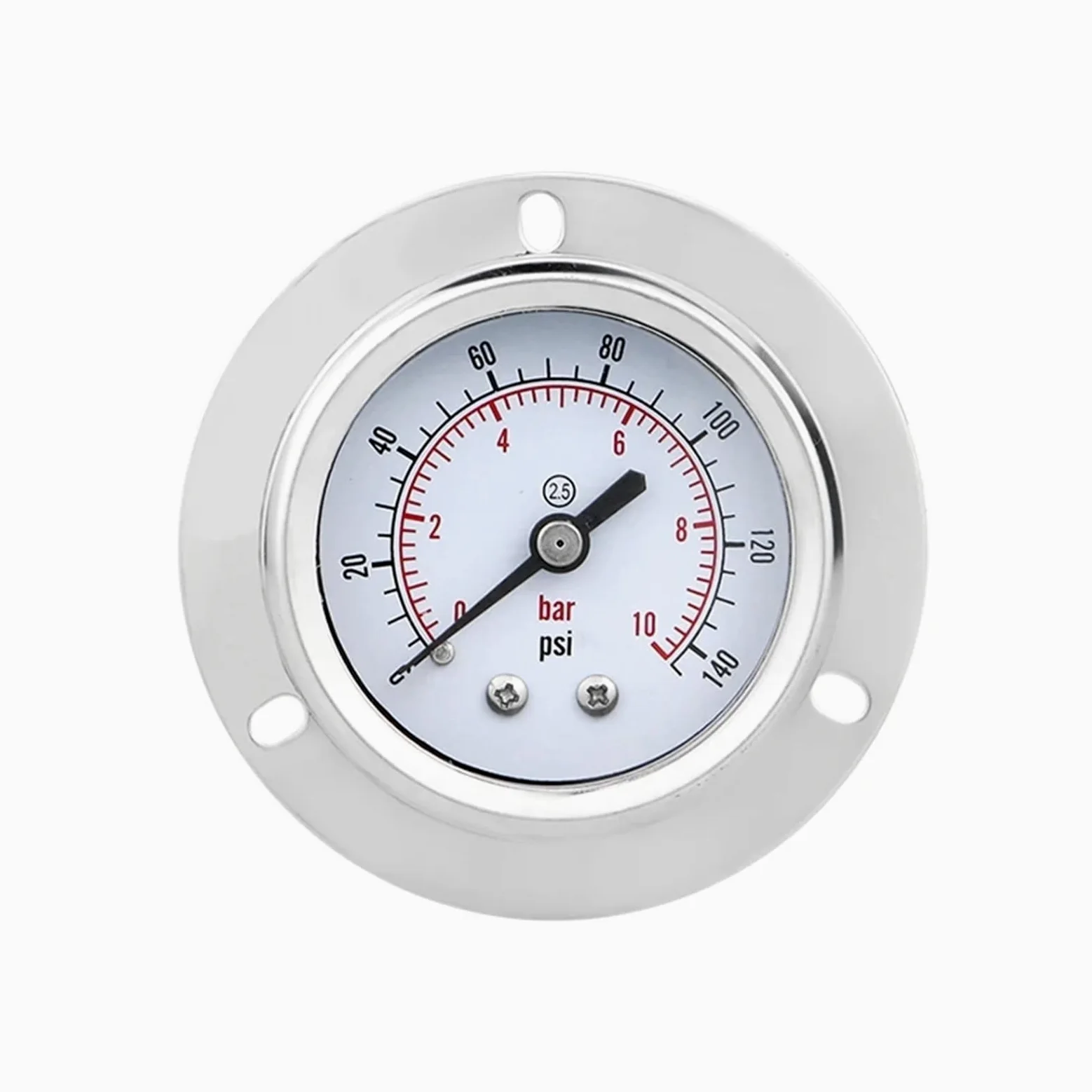 Manómetro Digital de presión de Agua y Gas de 50 mm, conexión Trasera con Brida, Caja de Acero Inoxidable y Junta de latón (M14-1,5 con Aceite, 0-6 Bar).