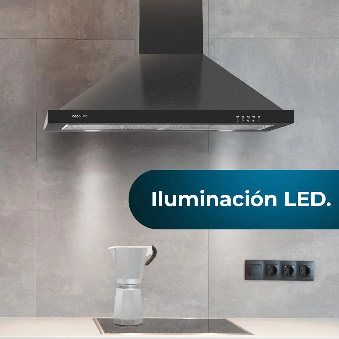 Cecotec Campana Extractora Piramidal 60cm Bolero Flux PM 604300 Black 105W 430m3/h Control Mecánico 3 Niveles