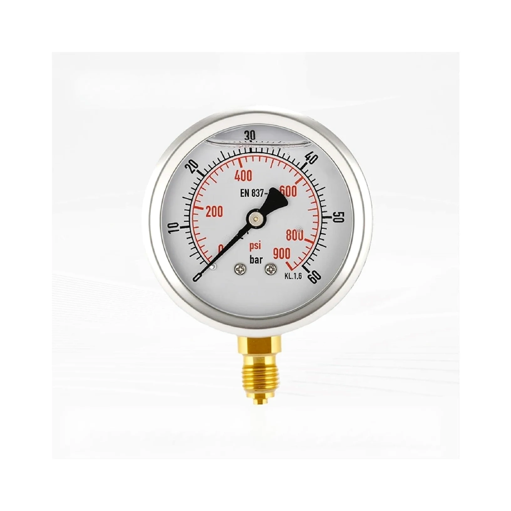 Manómetro, Manómetro de acero inoxidable a prueba de golpes, medidor de presión de gas y aceite hidráulico G1/2 de alta precisión de grado industrial de 0 a 1000 bar | 0-60bar