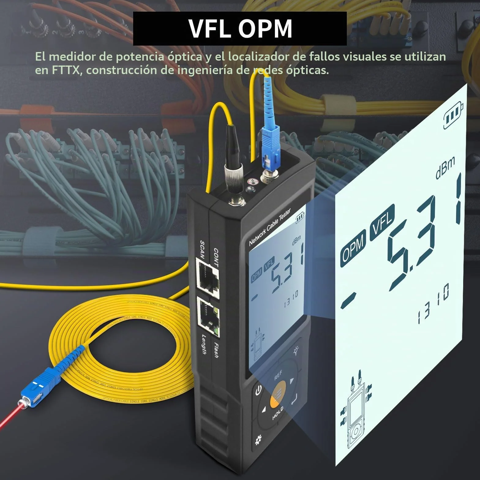 Probador de cabina de red RJ45 multifunción, trazador de cables, probador de cables recargables, prueba de conexión UTP y fallo de enchufe, longitud del cable, VFL, OPM, IEEE 802.3bt/af/at y detección