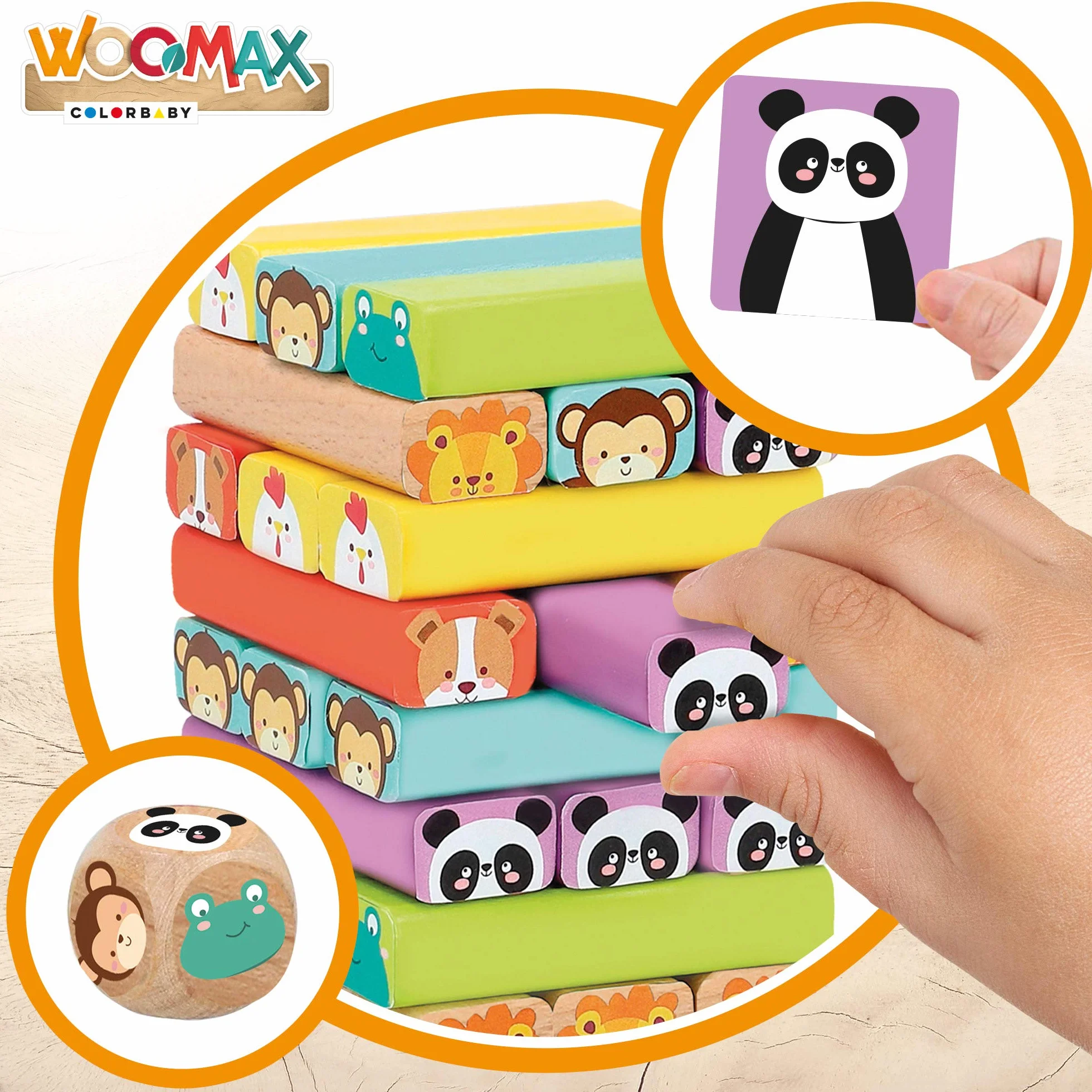 WOOMAX Torre de Bloques de Madera c/Animales y Colores