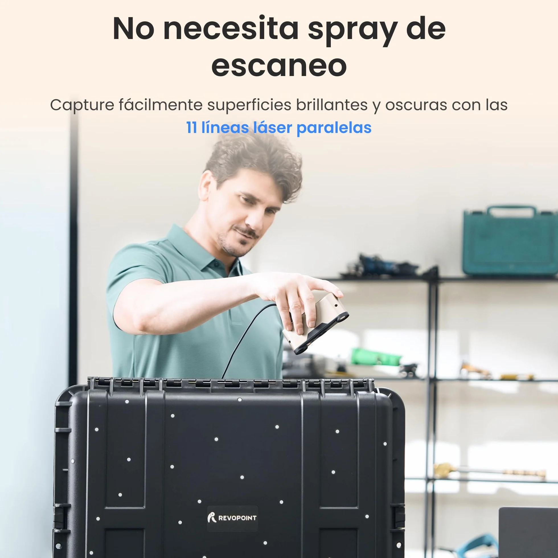 Revopoint INSPIRE 2 Escáner 3D para Impresión 3D, Precisión hasta 0,03 mm, Láser Multilínea y Luz Estructurada, Escaneo Inalámbrico y Exterior, a Todo Color, para iOS/Android/Win10/11, Estándar