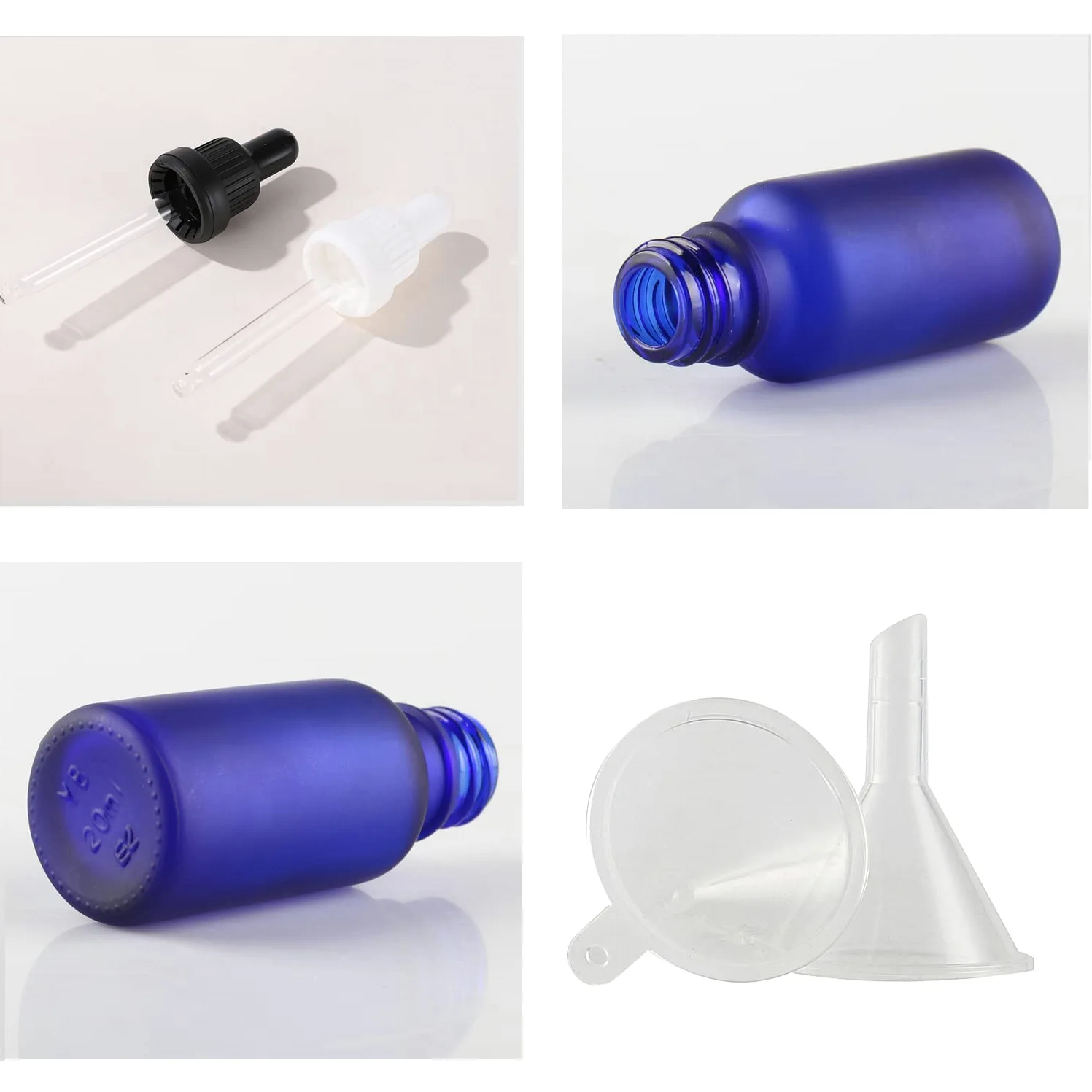 24 Pieza, 50ml Mate Azul Botellas de Cristal con Pipeta, Frasco Cuentagotas Cristal con Tapón de Rosca Negro a Prueba de Manipulaciones para Aromaterapia Aceites Esenciales