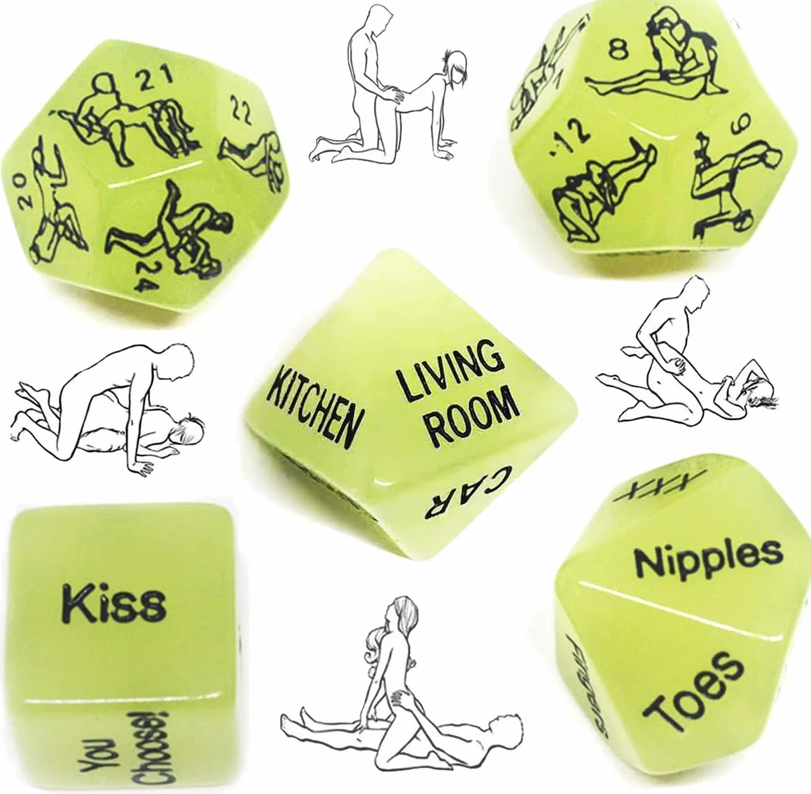 5 Dados Verdes Que Brillan En La Oscuridad, Juego Divertido, Regalo