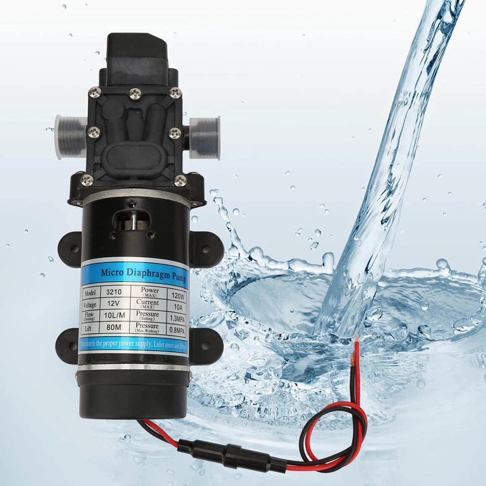Bomba de Agua de Alta Presión 120W 10L/m 12V/24V Bomba de Agua Eléctrica Bomba de Diafragma Autocebante para Lavadora a Presión Sistemas de Riego Amantes del Jardín Artesanos (12V 3210YD-12-120FS)