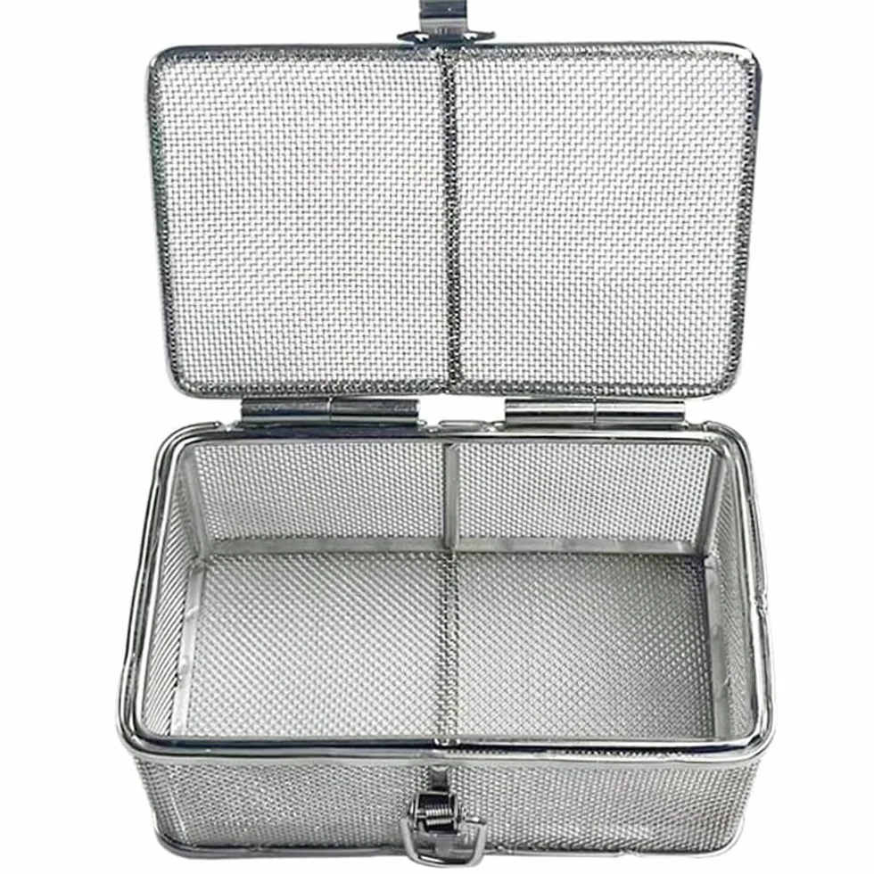 Cesta de esterilización para instrumentos quirúrgicos, caja de malla de acero inoxidable con tapa, apta para autoclave para uso hospitalario y laboratorio, 25 x 17 x 7 cm