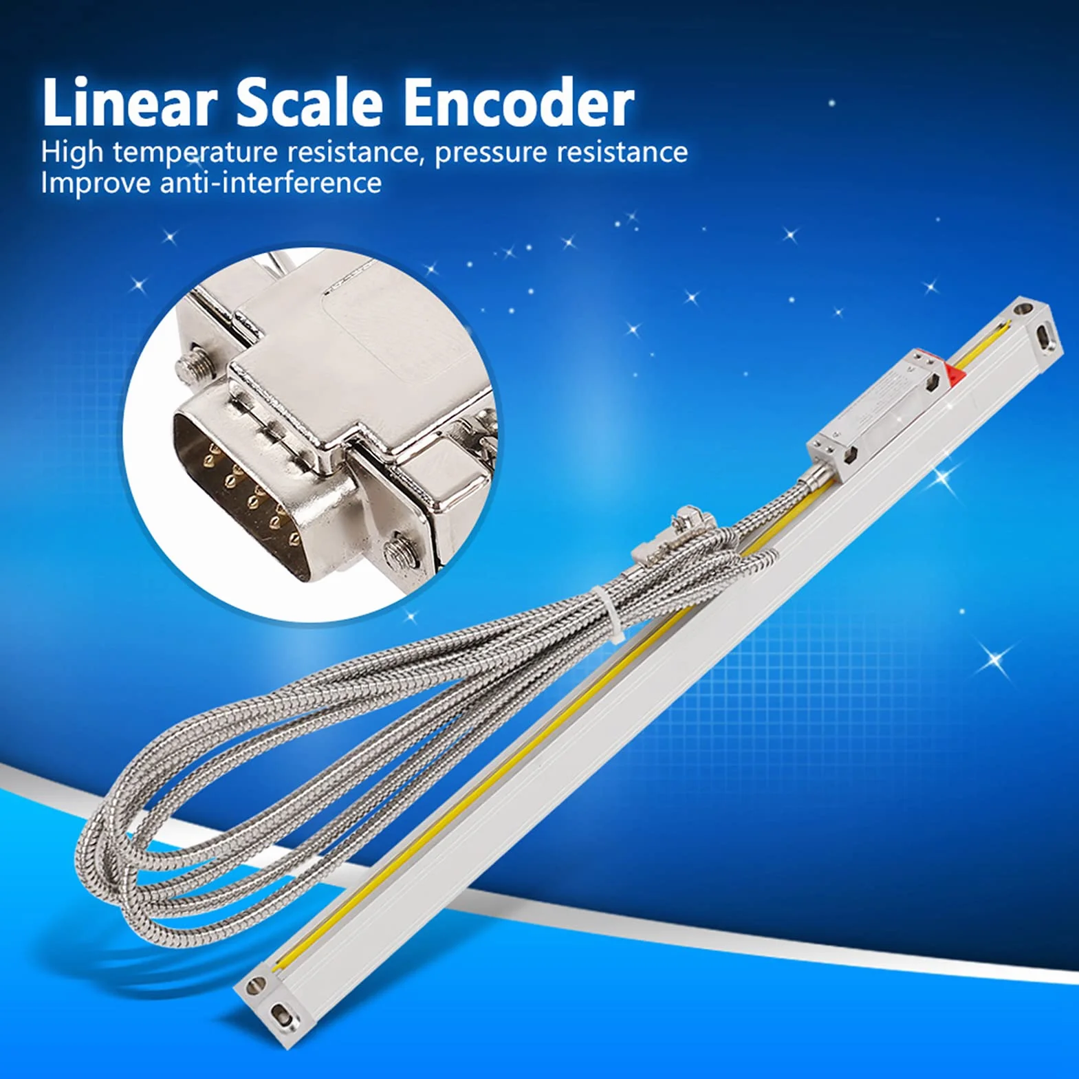 Codificador de Escala Lineal, Codificador de Regla Lineal, Codificador de Escala Lineal óptica Sensor de Regla de Rejilla de 5 μm de Alta Precisión para Torno DC5V con Cable (800)