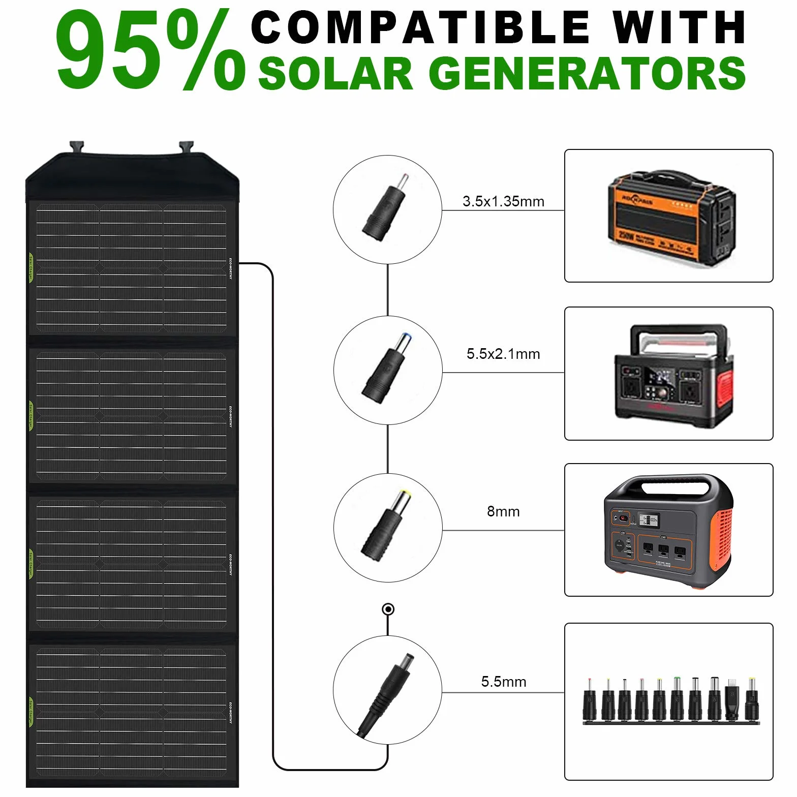 ECO-WORTHY Panel Solar Plegable 120W para Generador Portátil y Batería de RV, Salida CC para Generador Solar, Controlador 20A para Batería SLA/AGM/Litio RV Camping