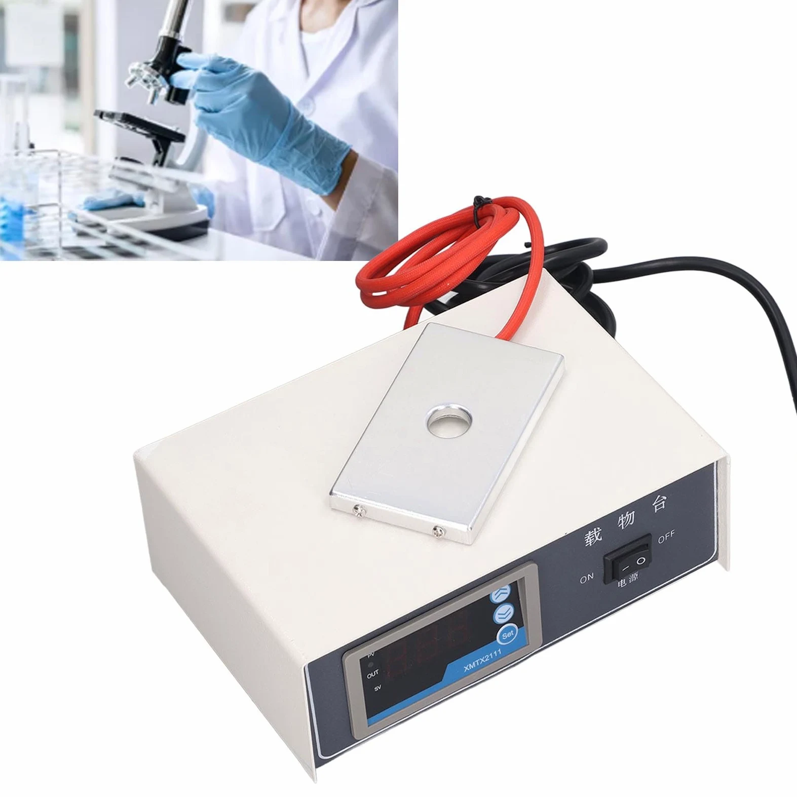 Luocute Etapa de Control de Temperatura para Microscopio, Calentador de Portaobjetos con Pantalla Digital de 75 W con Termostato Constante para Placa Calefactora de Laboratorio y (Enchufe Europeo