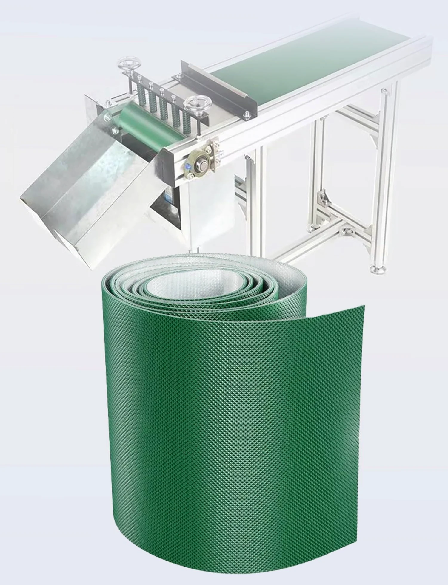Cinta transportadora Plana de PVC Ligera, Apta para el Transporte Industrial, de Color Verde, de 110x28 cm, Ideal para la manipulación de Materiales en fábricas y líneas de envasado de produ