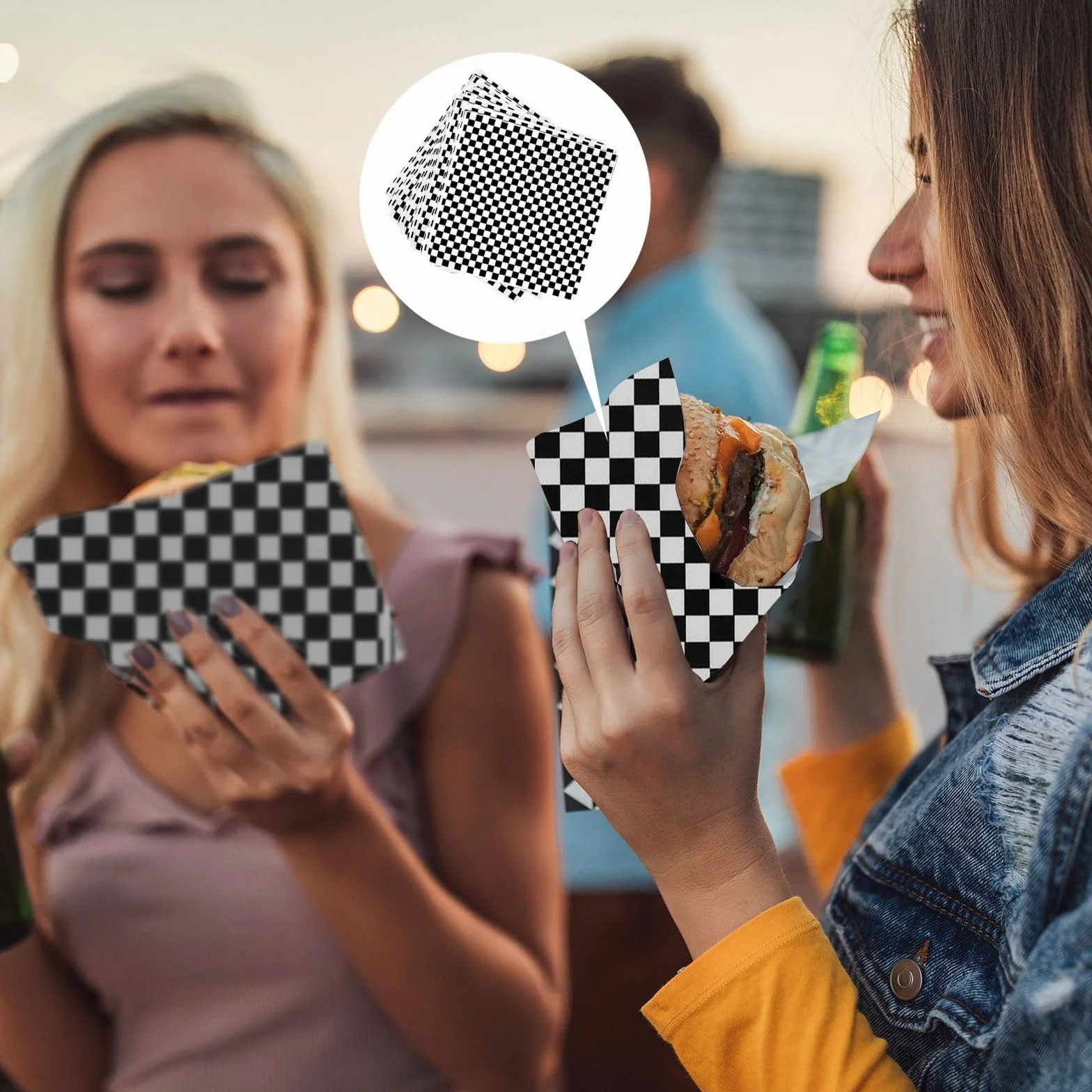Papel Antigrasa Resistente 100 Piezas Hojas Checkered Deli Basket Liner para Envolver Hamburguesas y Snacks