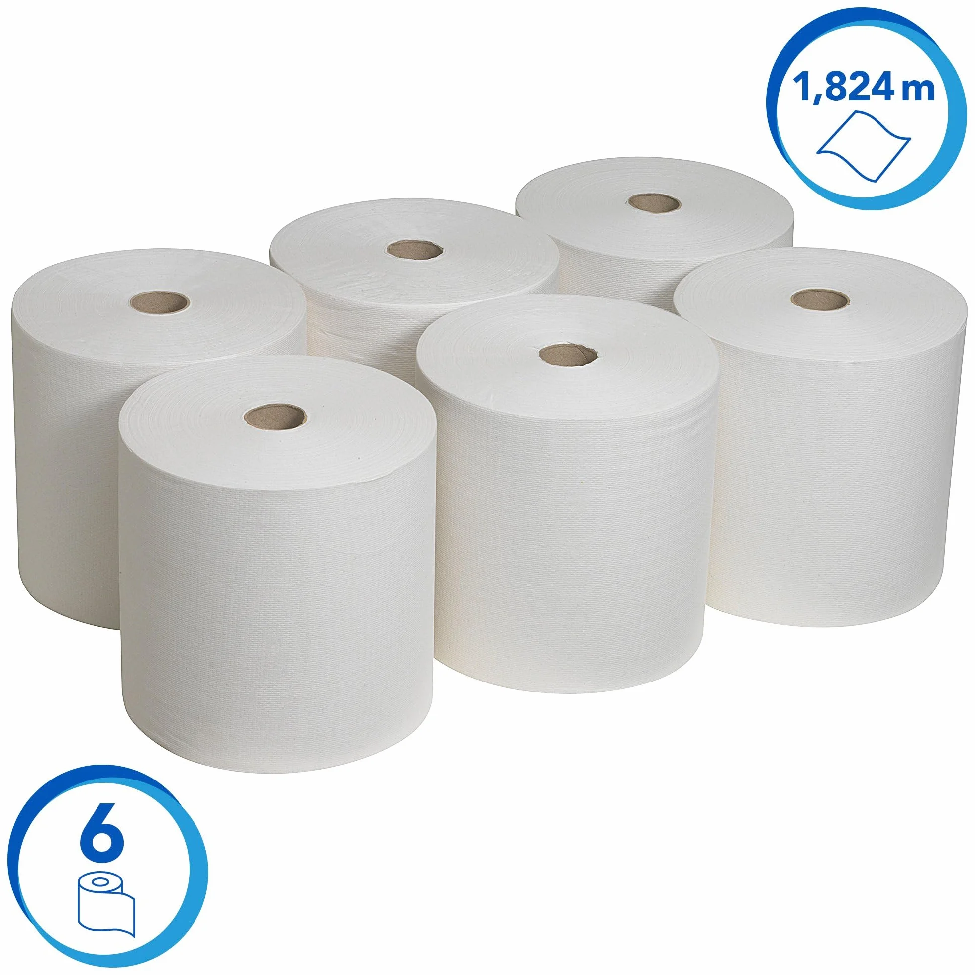 Scott Toallas de Mano en Rollo 6667, 1 Capa, Secamanos Suaves y Resistentes, Tecnología Airflex, Alta Capacidad, Uso Alimentario y Certificación Ecológica, 6 Rollos x 304m (1.824m Total)