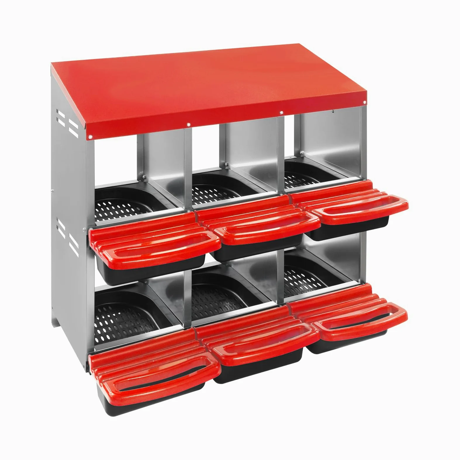 Nido para pollos, 6 compartimentos de metal para montaje en pared, con agujeros en el suelo para diferentes razas de pollos, 81 x 52 x 79 cm (rojo)