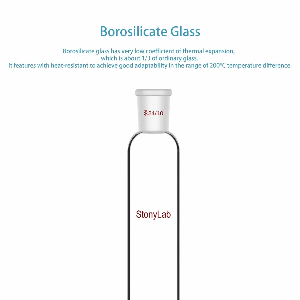 stonylab Columna de Cromatografía de Vidrio de Borosilicato, Chromatography Column Junta de 24/40 con Disco Fritado y Llave de Paso PTFE, 300 mm Longitud Efectiva y 50 mm O.D de Columna