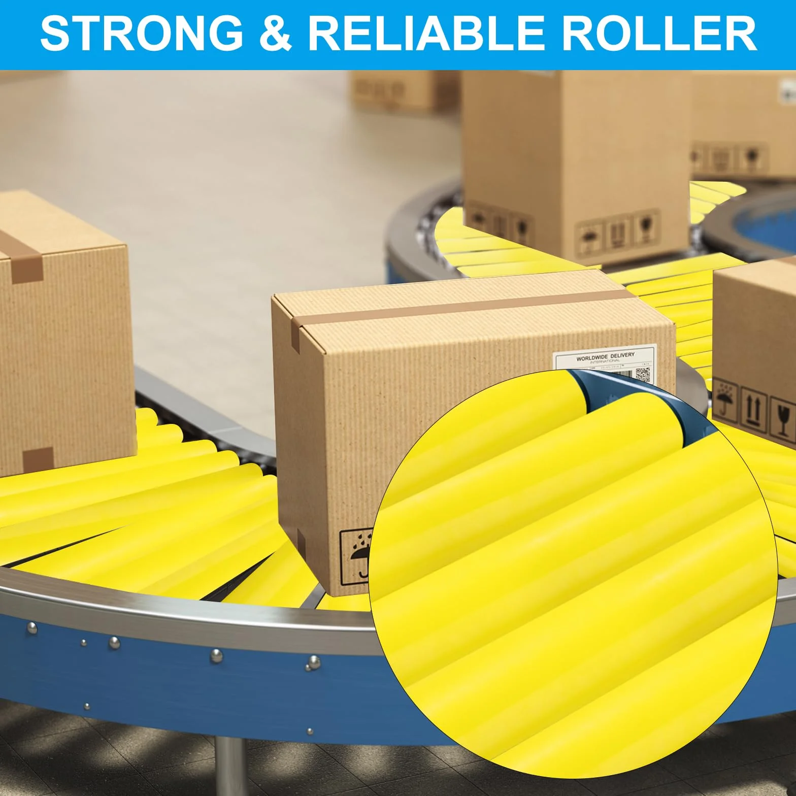PATIKIL Transportador Poliuretano Recubierto Rodillo 4" Diámetro 24" Longitud, 2 Paquete Inoxidable Acero Transmisión Reemplazo Parte Galvanizado Extremo, Amarillo