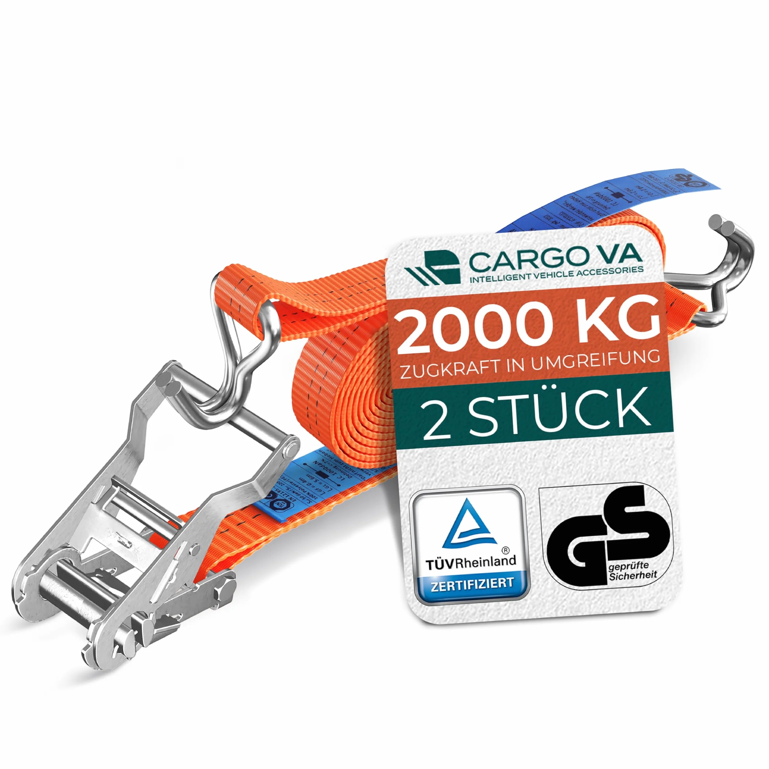 Correas tensoras de carga pesada 2000 kg 4 m 35 mm TÜV/GS DIN EN 12195-2 juego de 2