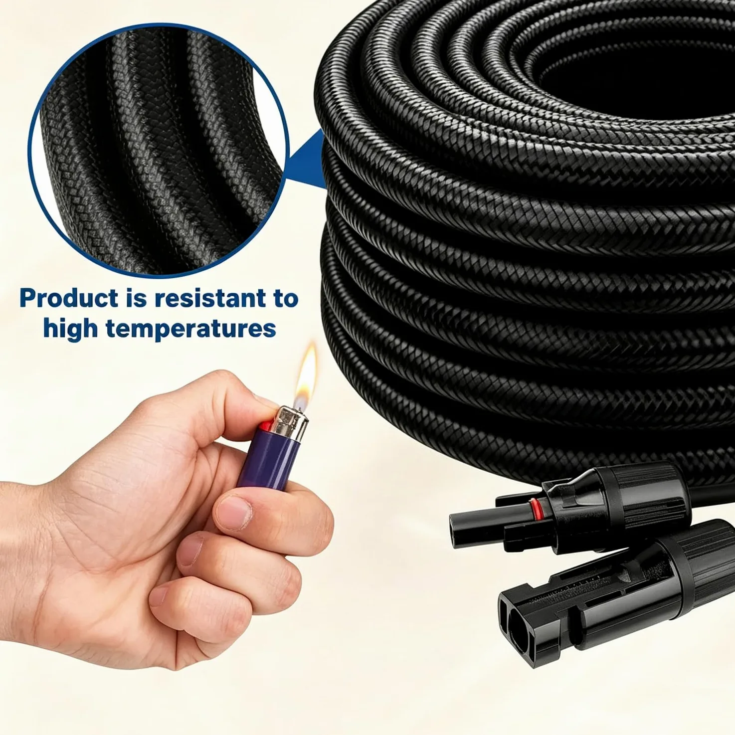 Alargador de cable solar de 30 pies con conectores solares IP67 para aplicaciones al aire libre en coche, autocaravana, barco, marina, sistemas fotovoltaicos, 10 AWG (6 mm²)