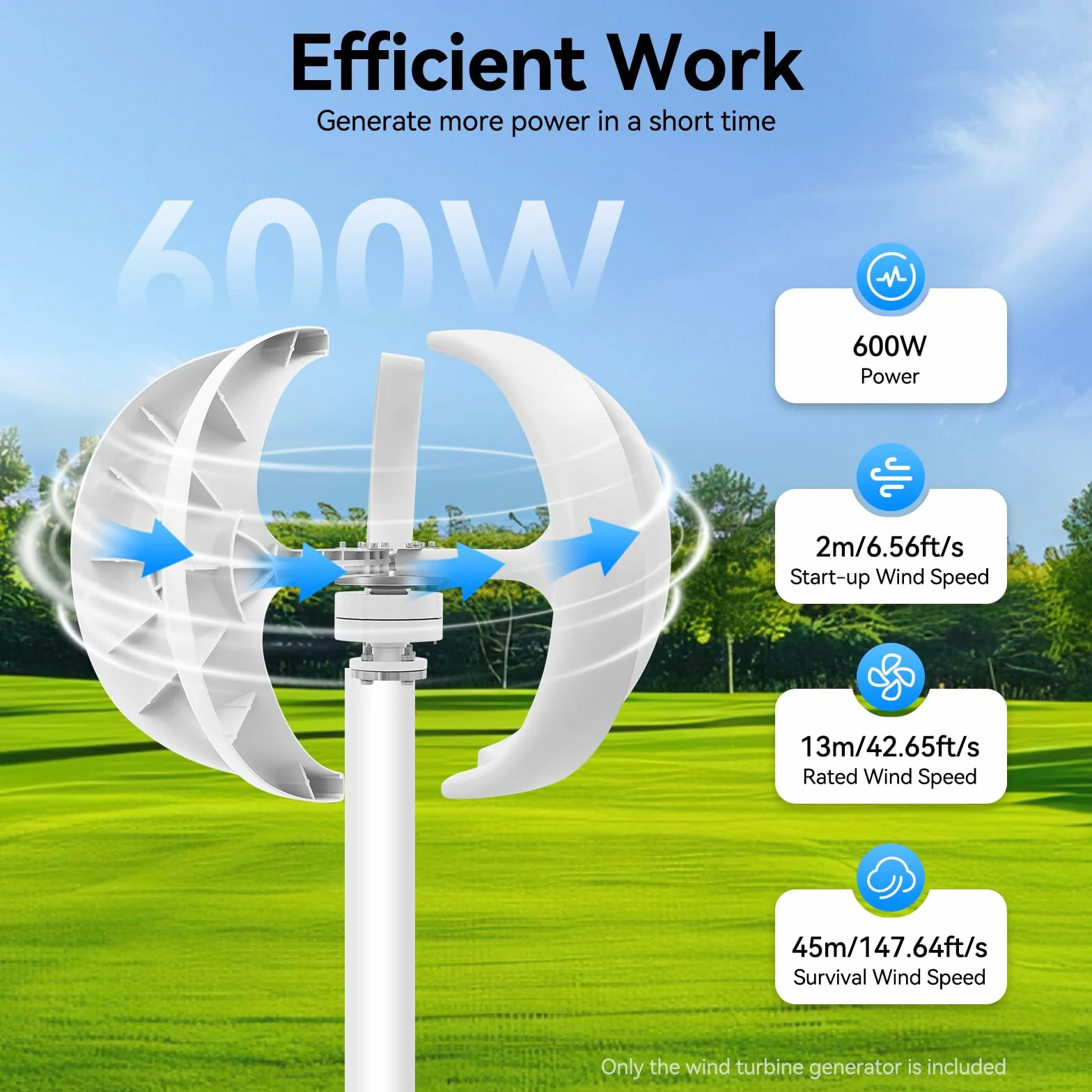 Kit de generador de turbina eólica vertical de 600 W y 24 V, diseño de farolillo de 5 hojas con controlador, viento de arranque de 6,56 ft/s, resistente a tormentas y resistente al agua para casa
