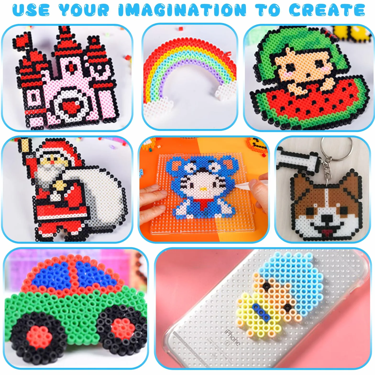 Set de 8 Cuentas para Planchar, Plantillas Transparentes de 5 mm, Placa Cuadrada para Hama Beads