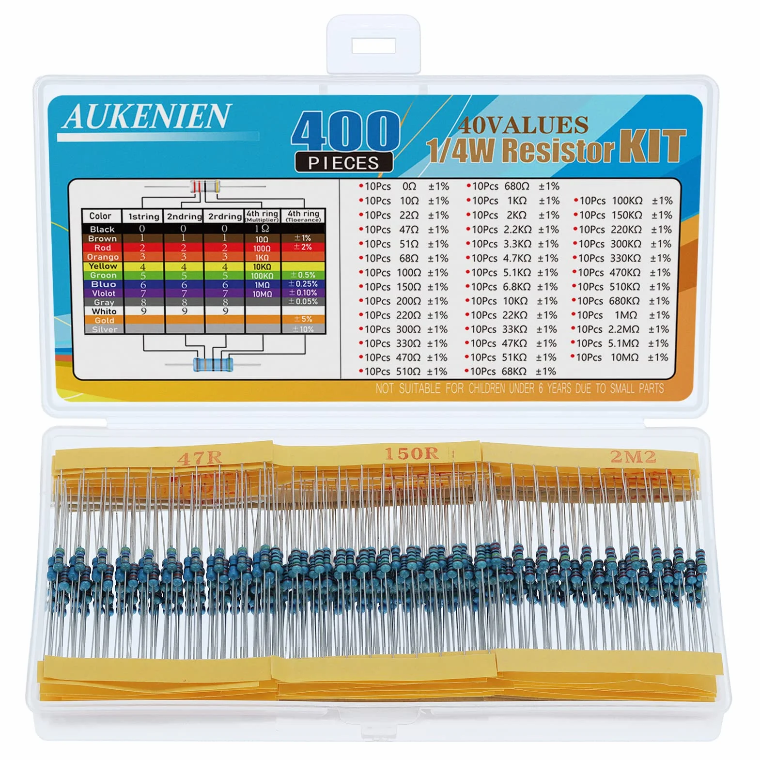 Kit Resistencias Electronicas 1/4W Metálico Film 0 Ohm-10M Ohm 1% 40 Valores
