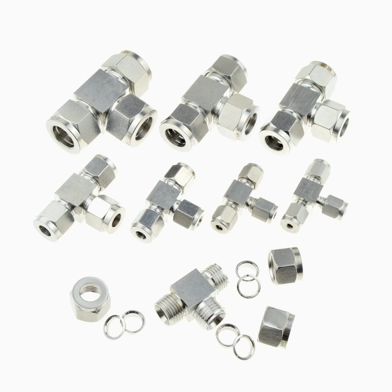 Coupling, Stainless Steel Hex Nipple,Pipe-Fitting T Shaped 3 Way Compressor Fitting, Tube Ferrule Union Compression SS Pipe Connector Stainless Steel 304(6mm)