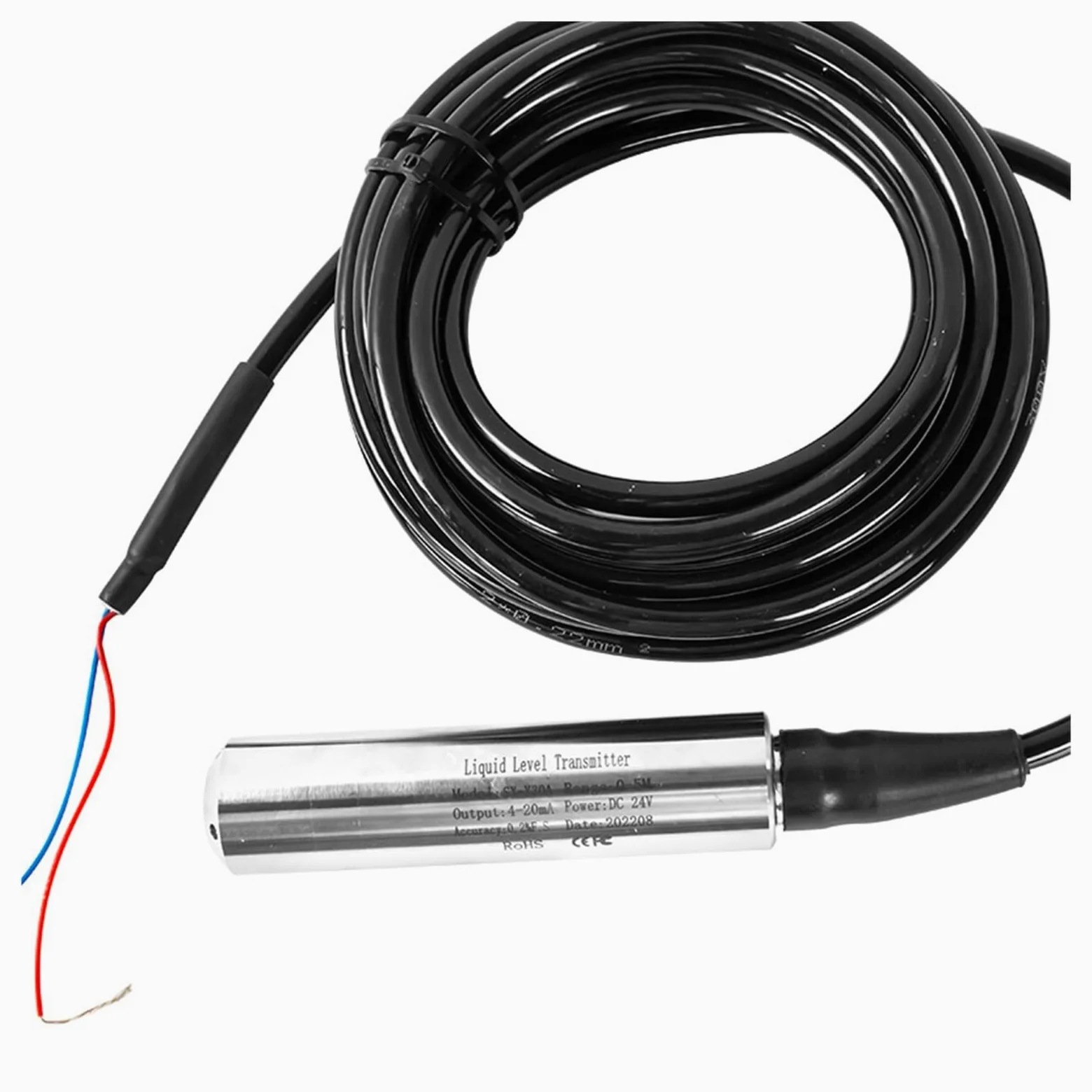 Sensor de presión de agua Transmisor de nivel de líquido sumergible de 3 cables con salida de 0 a 10 V, sensor de tanque de agua, transductor QDY30A(5m range 5m cable)