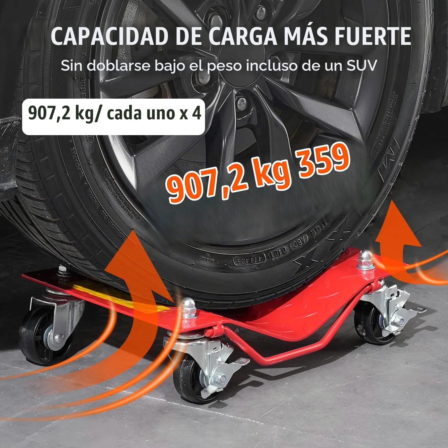 VEVOR Plataforma Rodante para Ruedas 4 Piezas Carretilla con Ruedas Capacidad Total de 3,6 T Carro Resistente de Acero para Mover Automóviles, Camiones, Remolques, Motocicletas, Barcos, Rojo