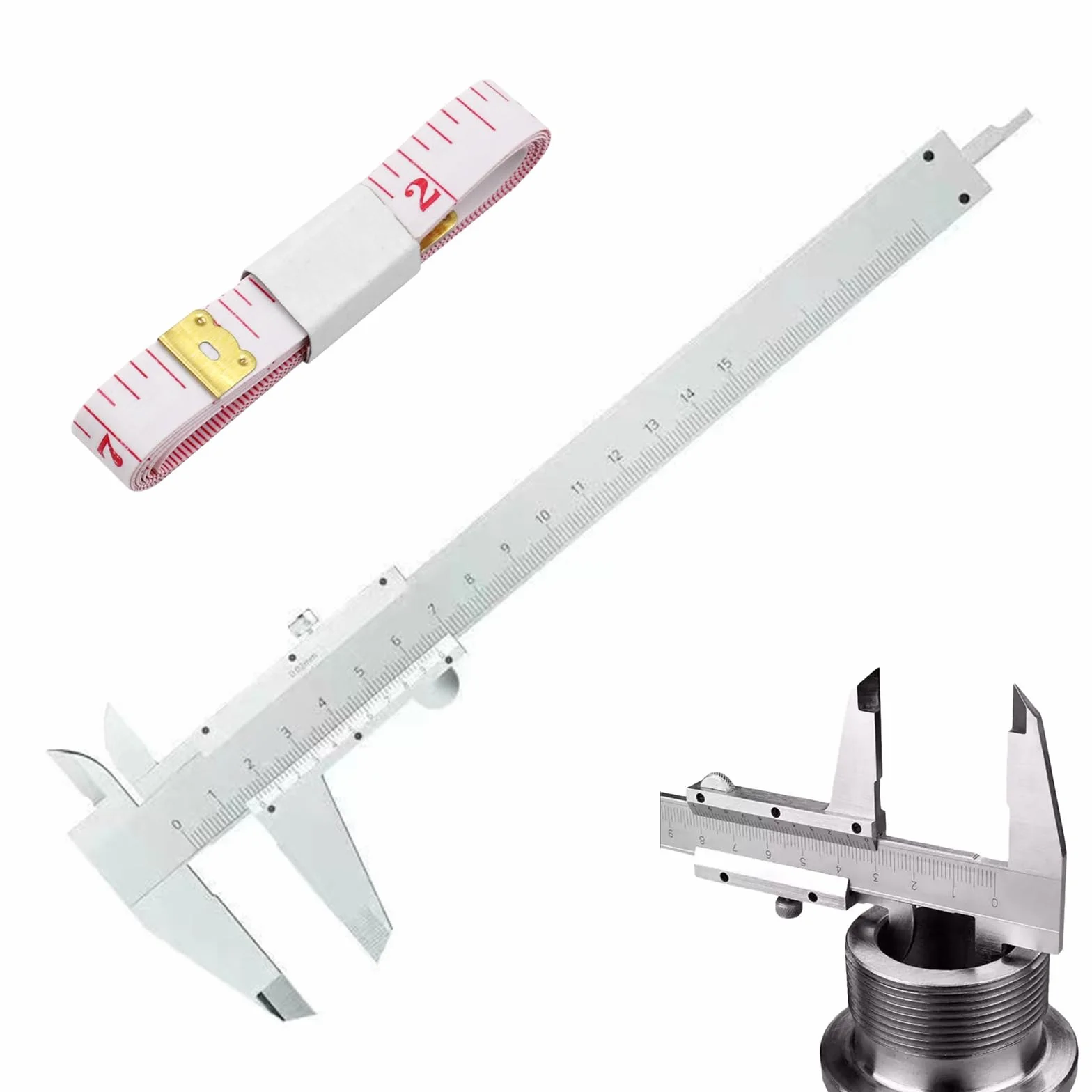 Calibre Vernier, Inoxidable Vernier Caliper, Calibre Pie de Rey 150mm, Herramienta Medición Calibradores, Medida de Calibre Digital, para Medición Externa, Interna, de Profundidad y Paso