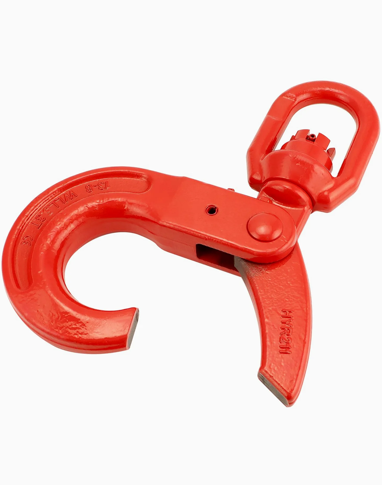 QWORK Gancho giratorio de acero forjado de grado 80, gancho de seguridad, gancho de elevación de 10000 libras, gancho de bloqueo fuerte forjado en gota, ojos giratorios grandes de 1,27 cm, acabado