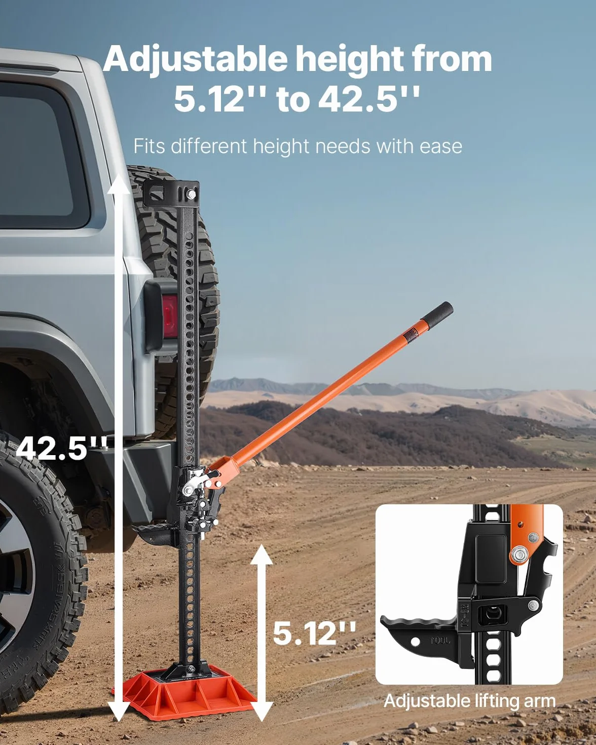VEVOR Gato Agrícola con Base 122 cm con Elevación Alta y Trinquete Carga Máxima de 3,18 T para Uso Todoterreno de Alta Resistencia con Rango de Elevación de 130,1-1079,5 mm para Tractor, Camión, SUV