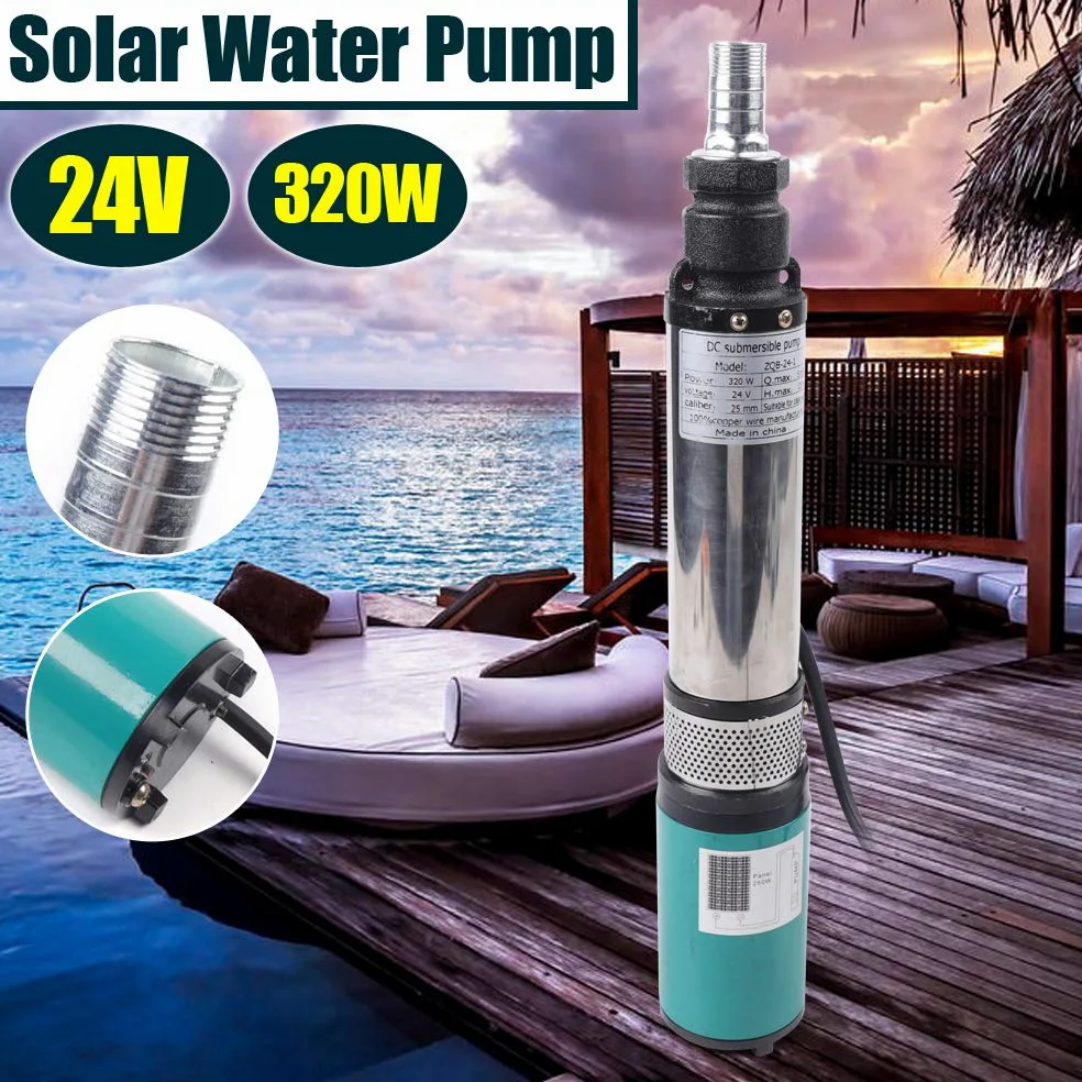 Bomba solar para pozos profundos (24 V, 320 W, acero inoxidable, sumergible, bomba de agua, absorción de agua, bomba de agua, bomba de pozo, para fábricas, minas, operaciones, fuentes