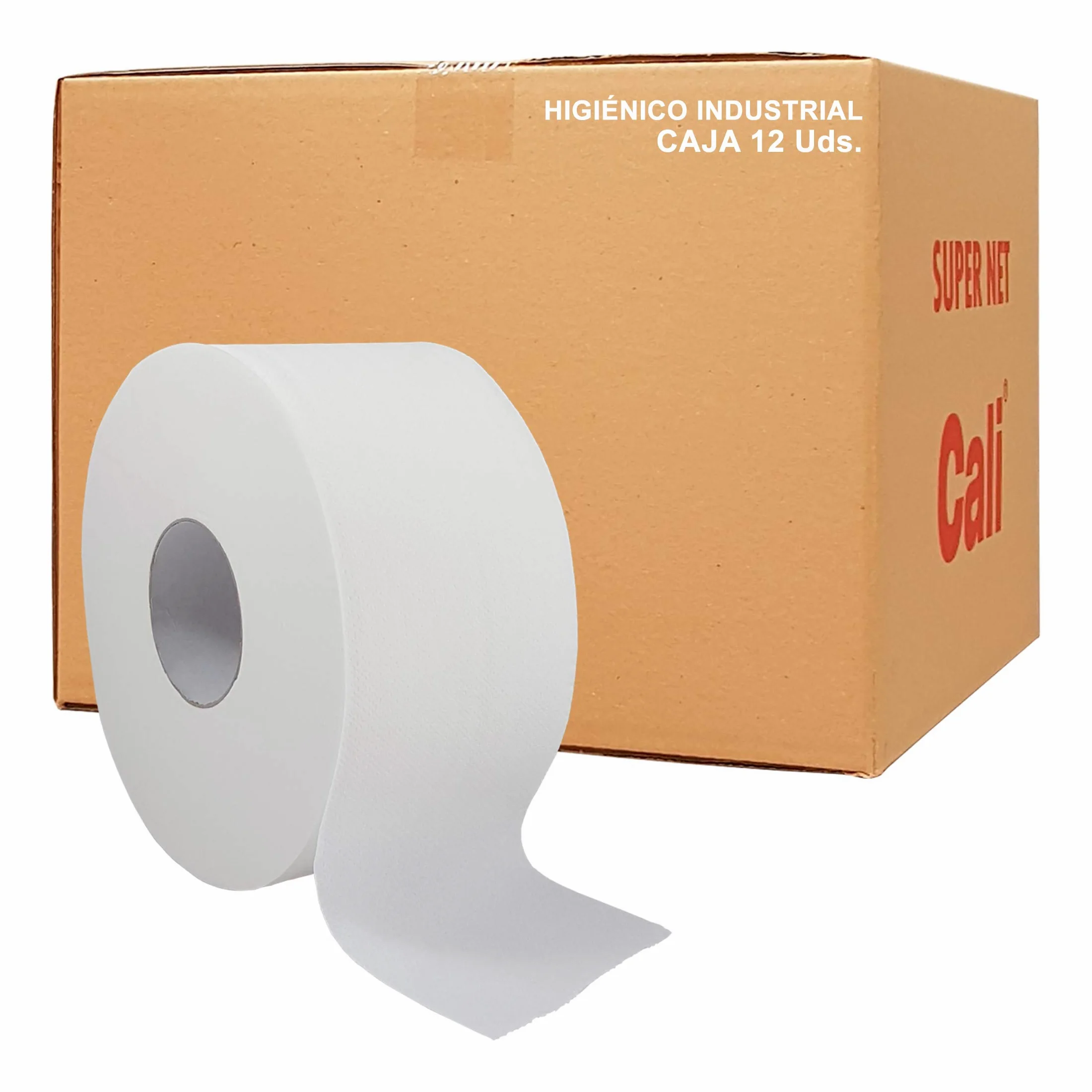 Papel Higiénico Industrial. Rollo de 160 metros y 490 gramos. Doble Capa con precorte Gofrado. Caja 12 unidades.