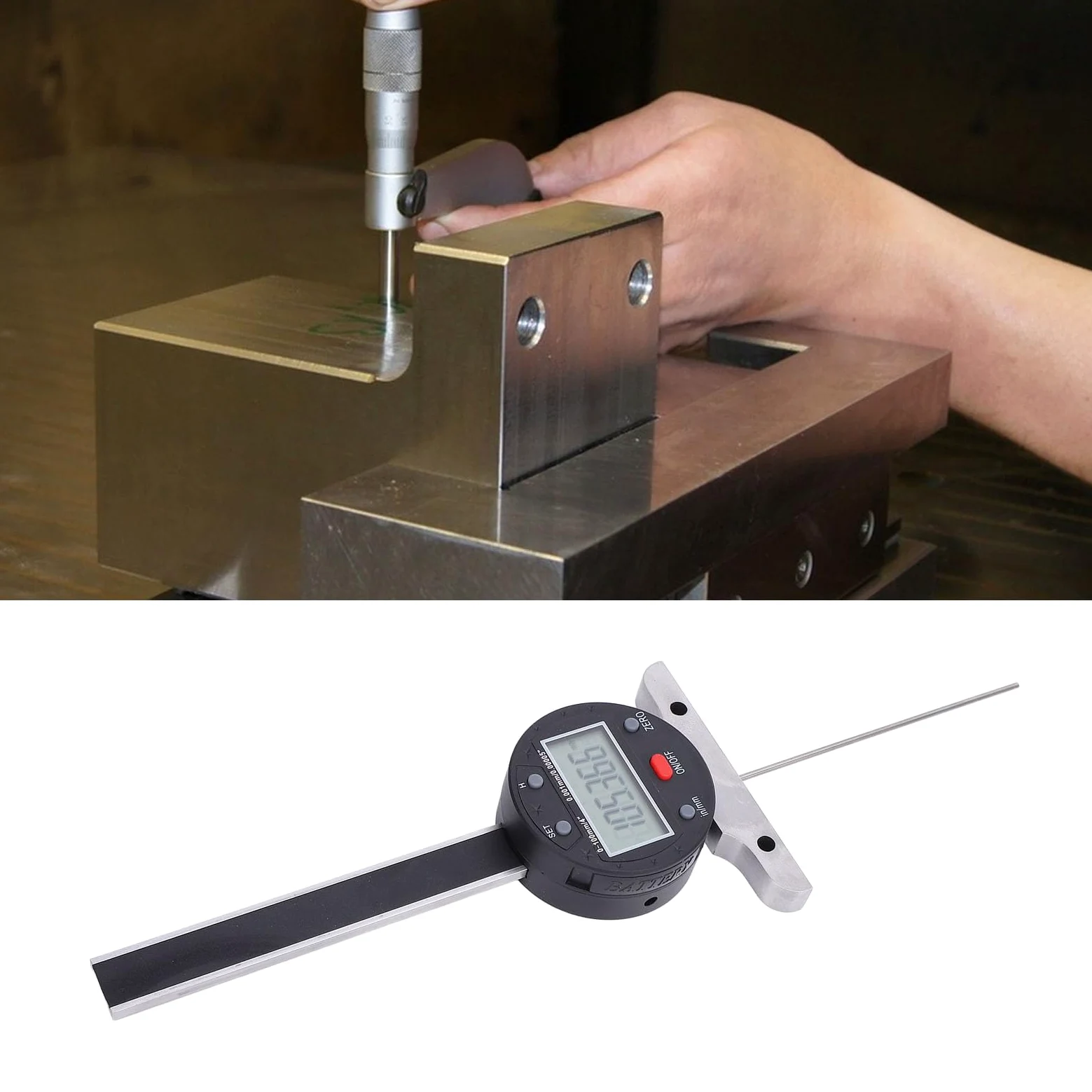 Medidor de Profundidad Electrónico, Acero de Aleación, Pantalla LCD, Medidor de Profundidad Digital Preciso con Precisión de 0,001 Mm para Carpintería y Metalurgia