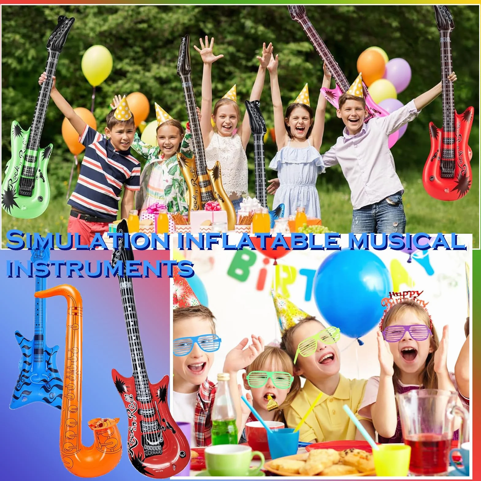 Fotobox Accessoires 9 Stück aufblasbares 90 cm Luftgitarren für Mottoparty Geburtstagsfeiern
