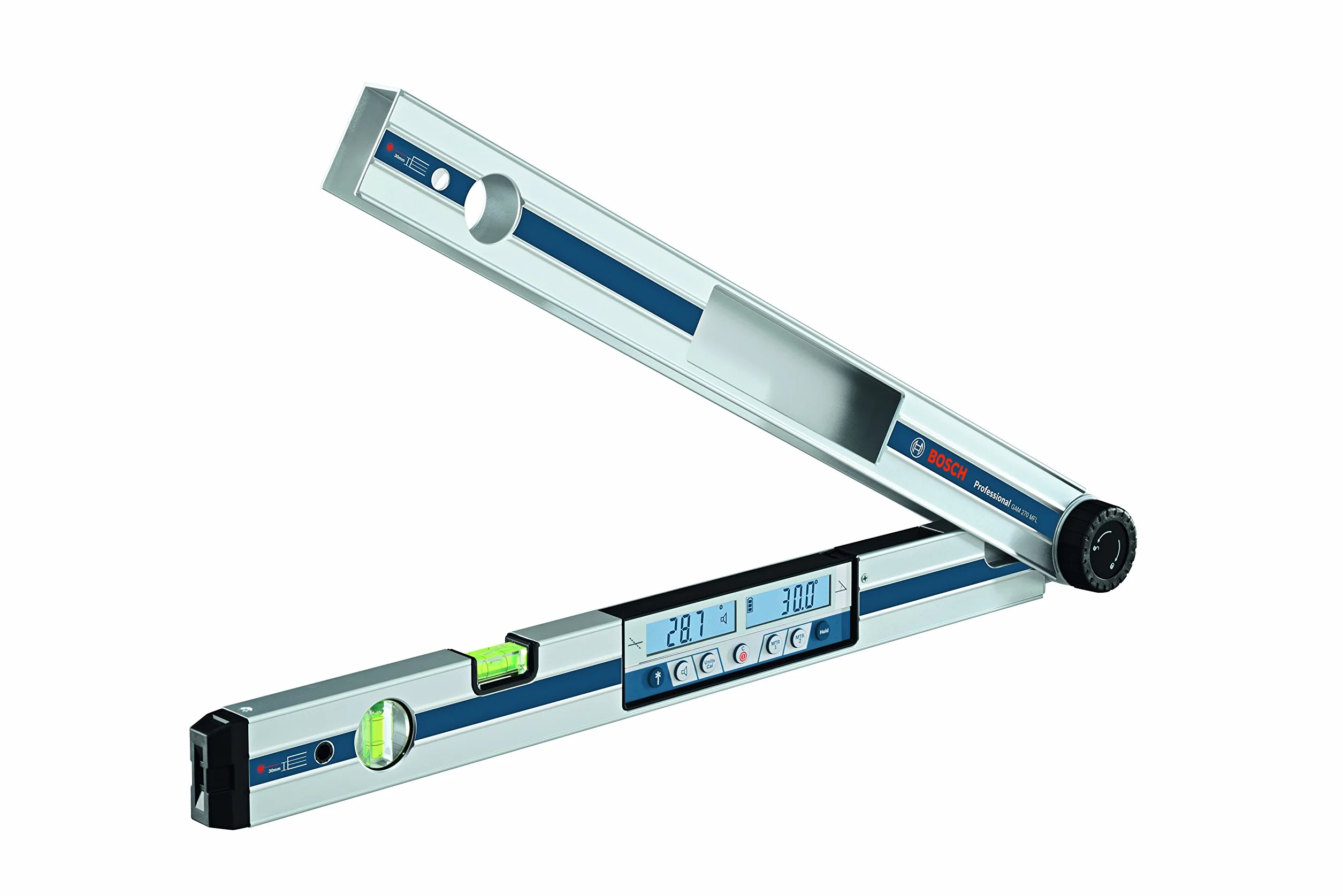 Bosch Professional Medidor digital de ángulos e inclinómetro GAM 270 MFL (precisión láser, cálculo de ángulos de inglete, margen de medición: 0 - 270º, longitud: 60 cm)