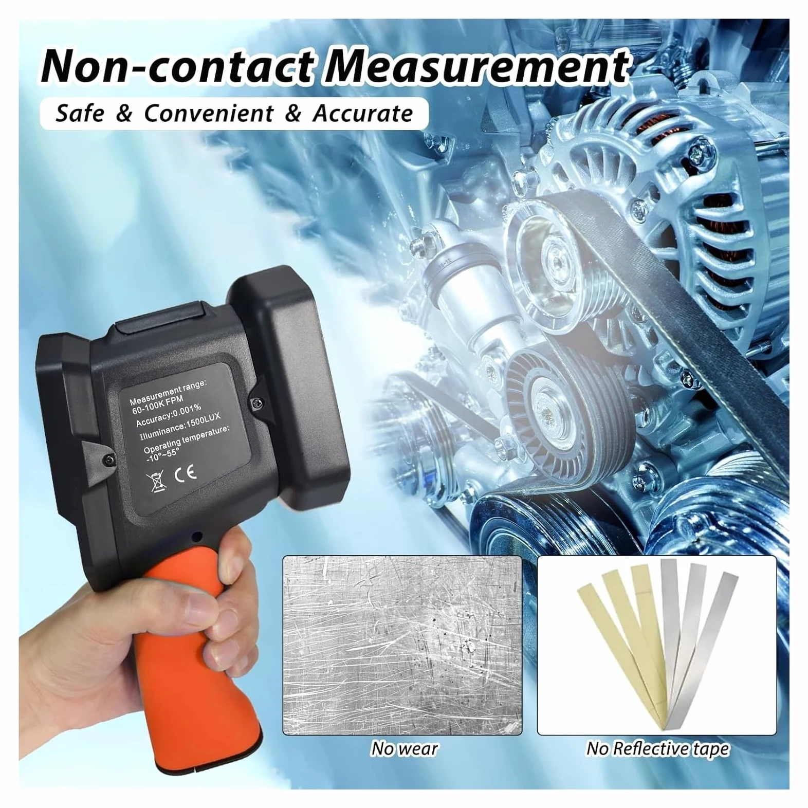 Medidor estroboscópico LED 60000-100000 RPM medidor de velocidad de Flash LED tacómetro sin contacto pantalla Digital for Motor Para motores, tornos.(Blue)