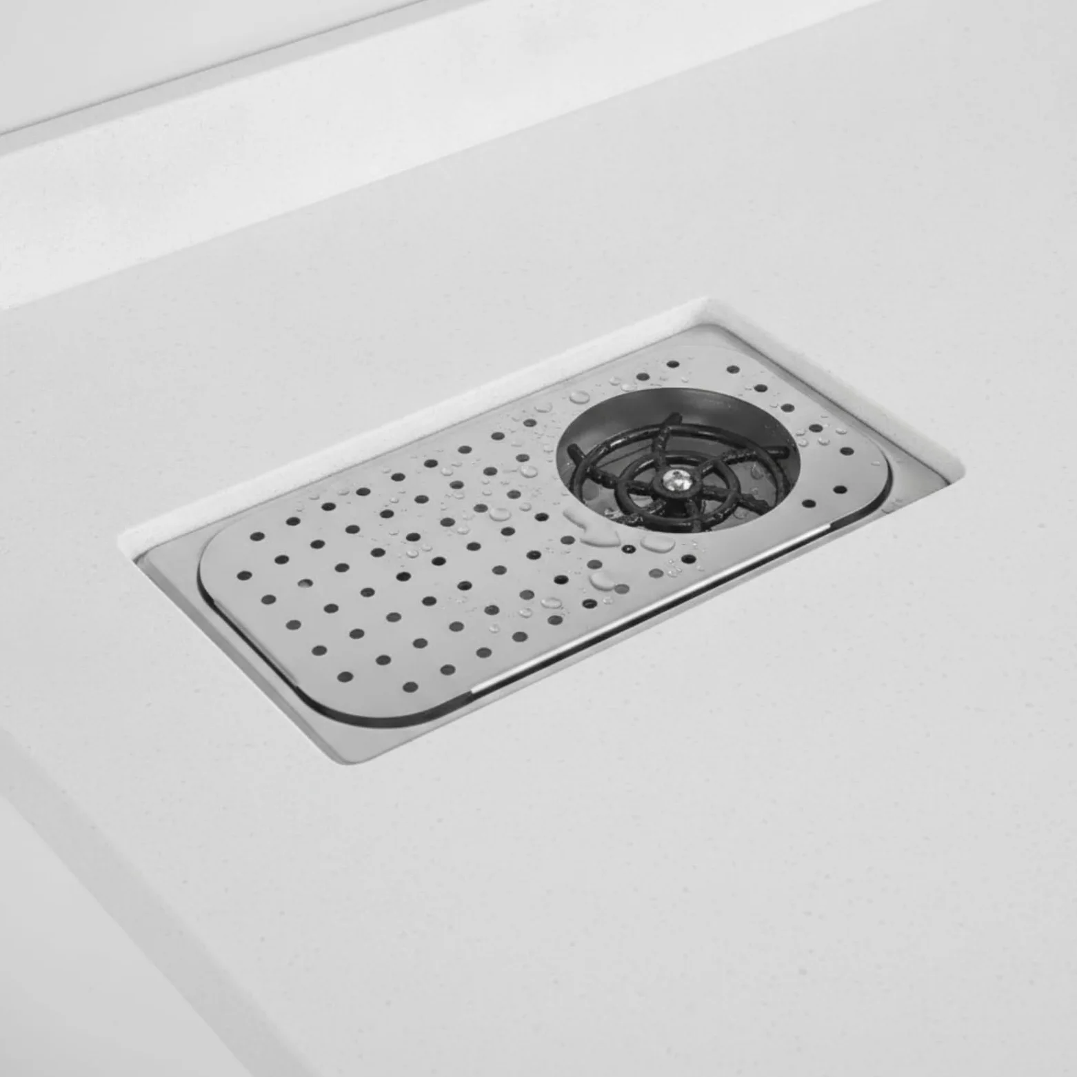 Qianly Enjuagador Vasos con Rejilla Perforada bajo Altura Reducida Lavavasos Empotrable Profesional Lavavasos con Panel Perforado para Baristas, Cafetería, Plateado, Grande